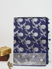 Katan Blue Katan Semi Silk Manoranjitham Weaves - Handloom Store