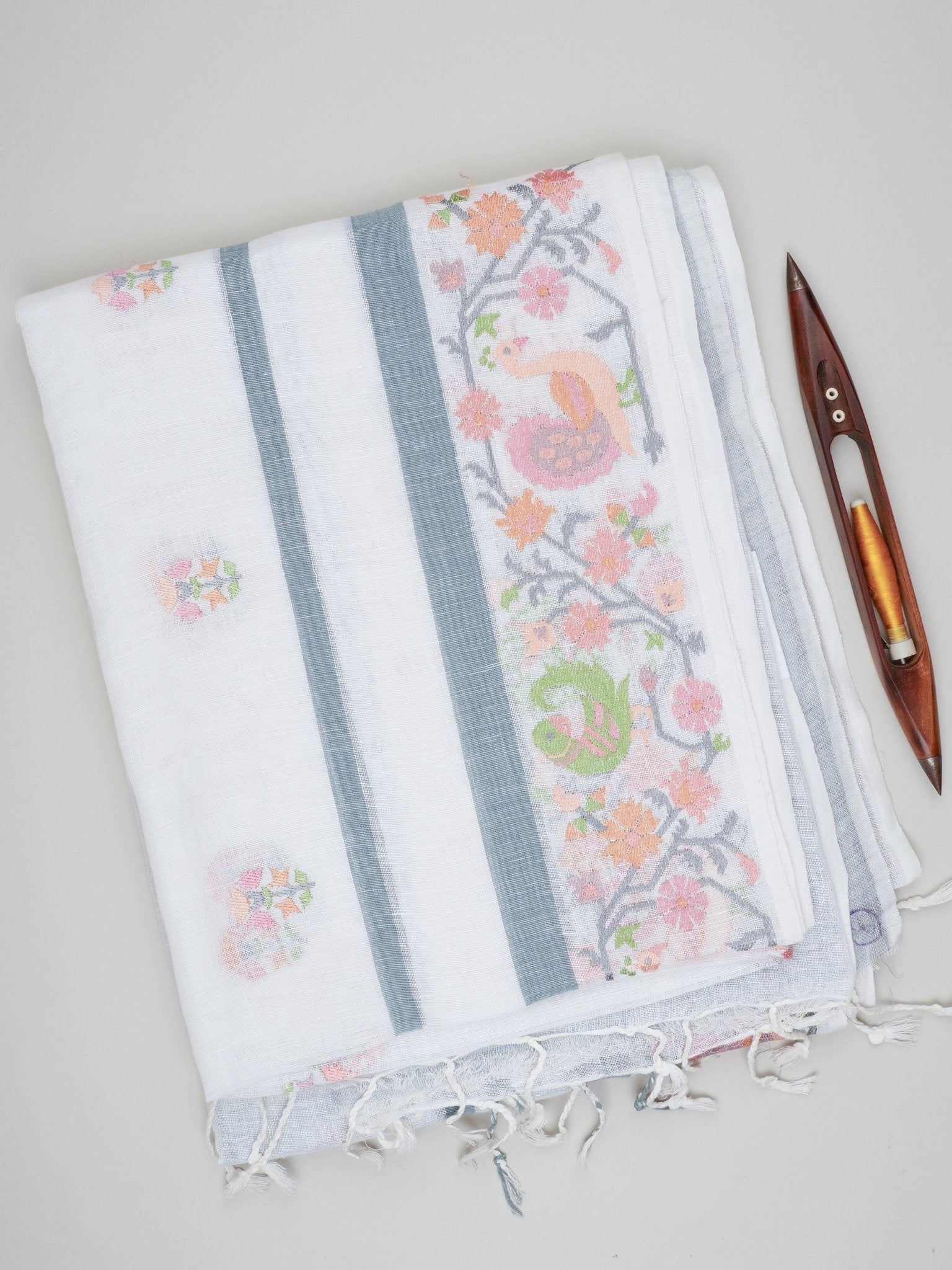 Linen White 100% Pure Linen Manoranjitham Weaves - Handloom Store