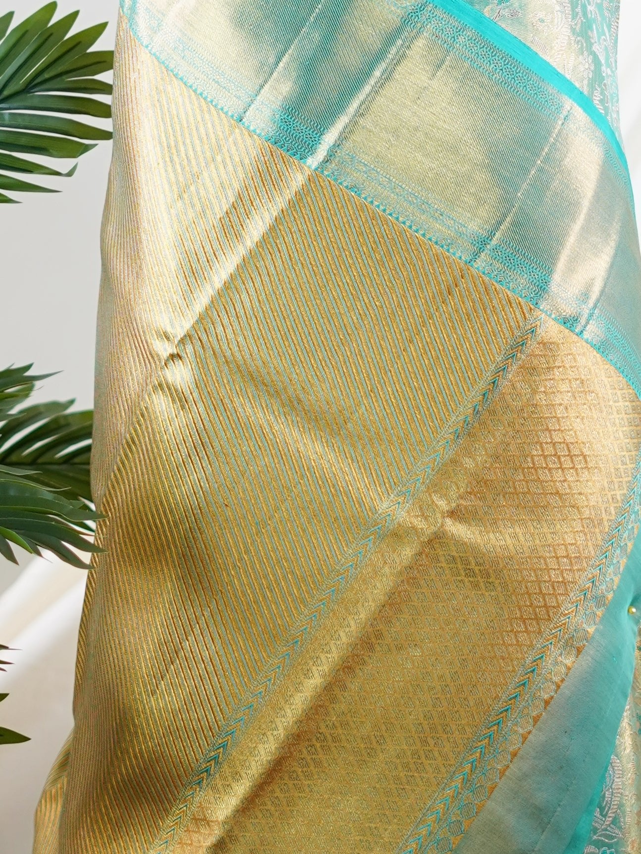 Kanchipuram Silk Turquoise 100% Pure Silk  - Manoranjitham Weaves - Handloom Store