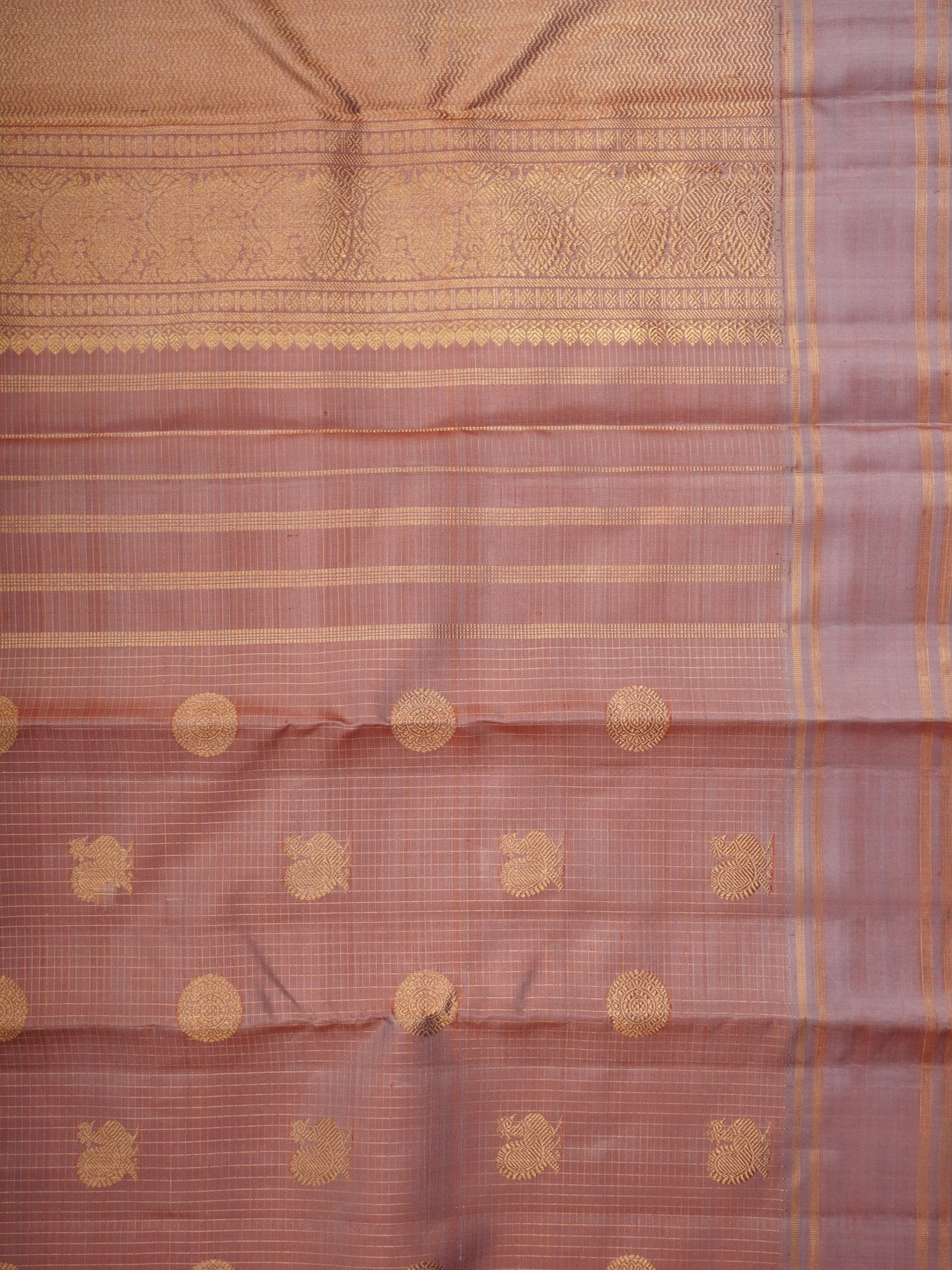 Kanchipuram Silk Light Brown 100% Pure Silk  Manoranjitham Weaves - Handloom Store