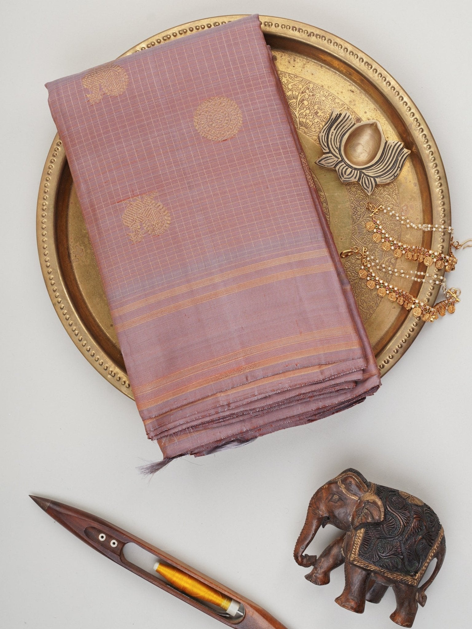 Kanchipuram Silk Light Brown 100% Pure Silk  Manoranjitham Weaves - Handloom Store