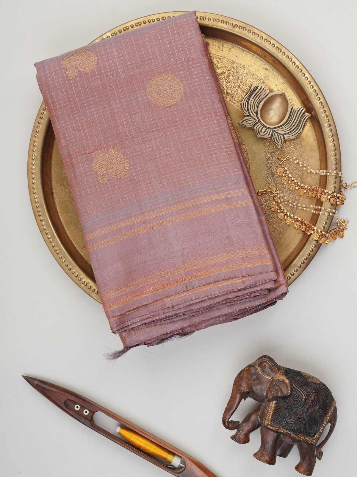 Kanchipuram Silk Light Brown 100% Pure Silk  Manoranjitham Weaves - Handloom Store