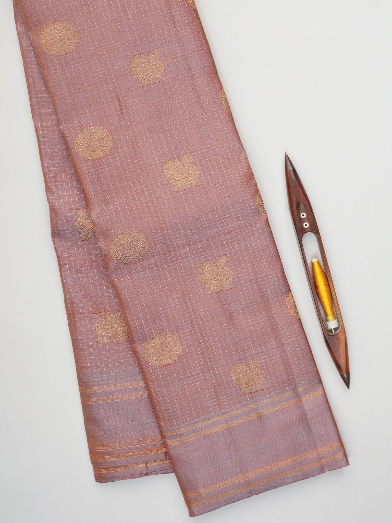 Kanchipuram Silk Light Brown 100% Pure Silk  Manoranjitham Weaves - Handloom Store