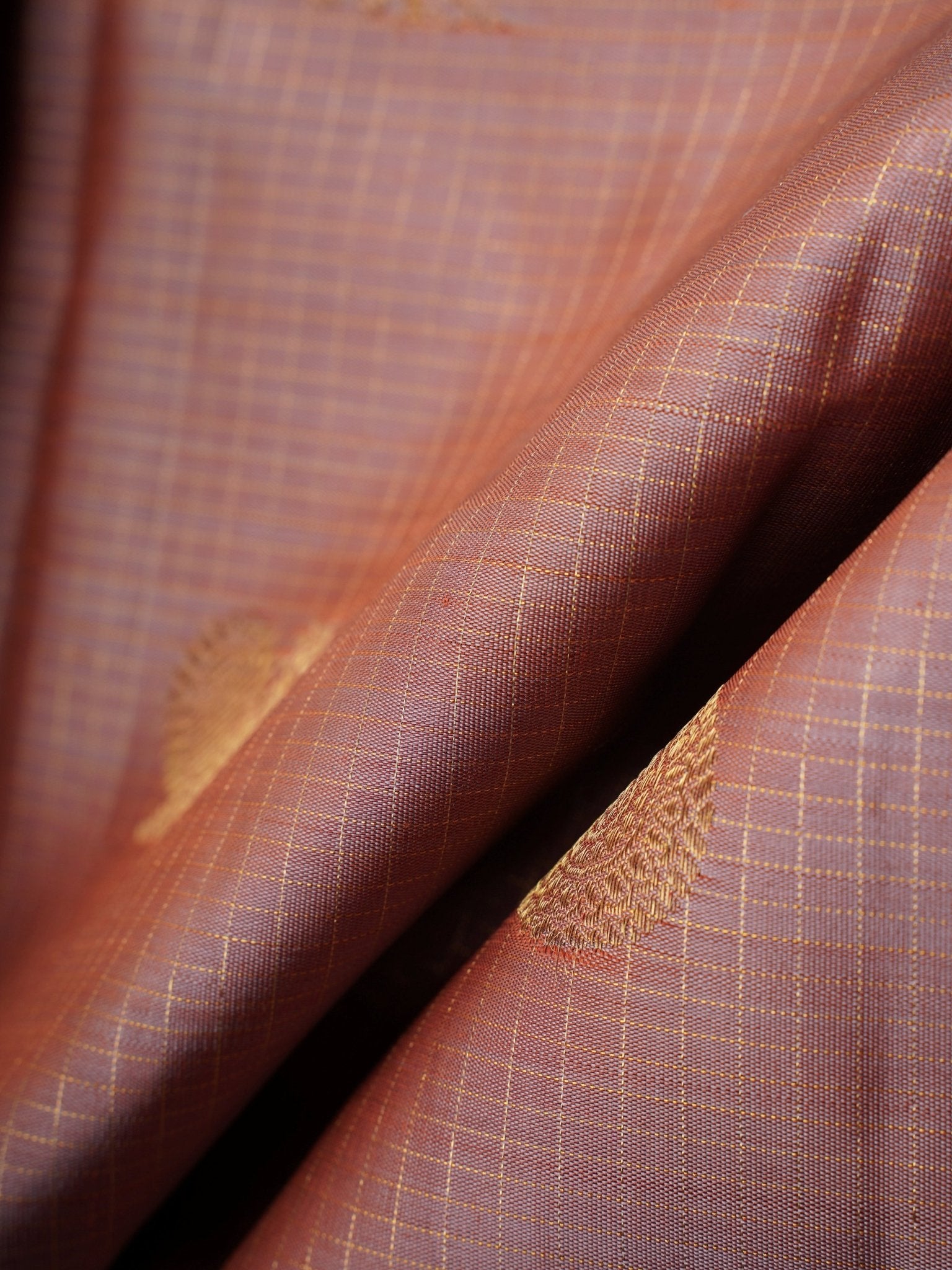Kanchipuram Silk Light Brown 100% Pure Silk  Manoranjitham Weaves - Handloom Store
