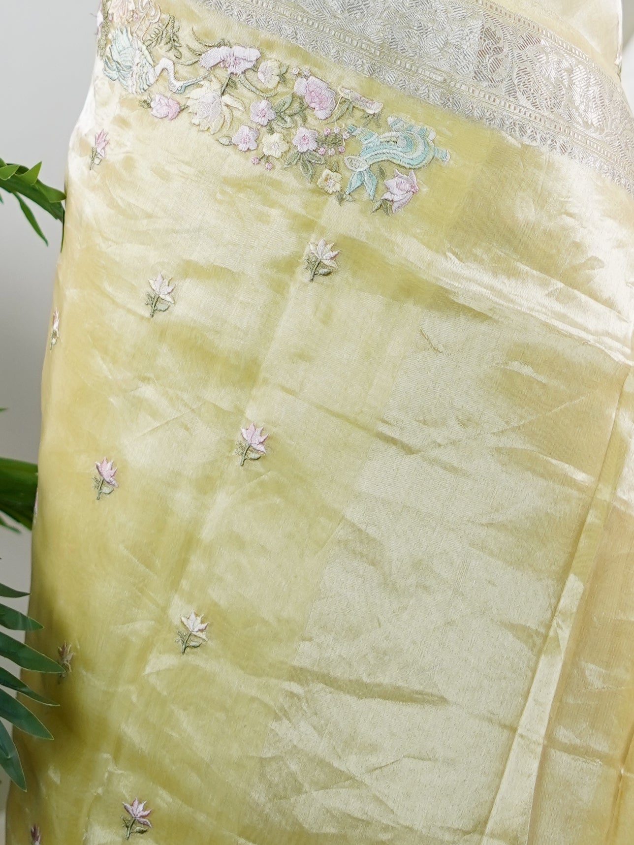 Tissue Yellow  100% Pure Tissue - Manoranjitham Weaves - Handloom Store