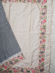 Gadwal Silk White and Black 100% Pure Silk  Manoranjitham Weaves - Handloom Store