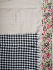 Gadwal Silk White and Black 100% Pure Silk  Manoranjitham Weaves - Handloom Store