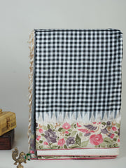Gadwal Silk White and Black 100% Pure Silk  Manoranjitham Weaves - Handloom Store