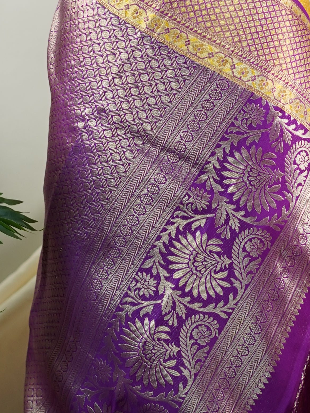 Kanchipuram Silk Yellow  100% Pure Silk  - Manoranjitham Weaves - Handloom Store