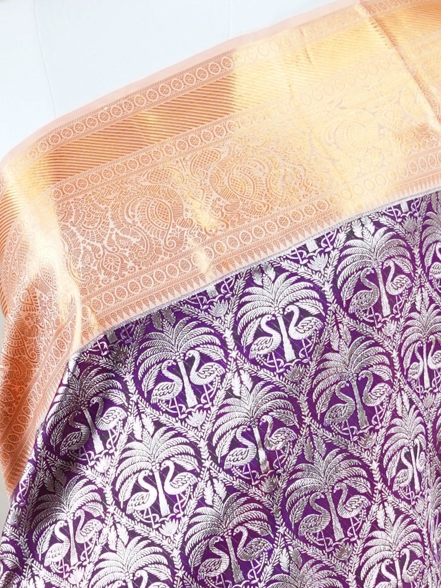 Kanchipuram Silk Dark Magenta  100% Pure Silk  - Manoranjitham Weaves - Handloom Store