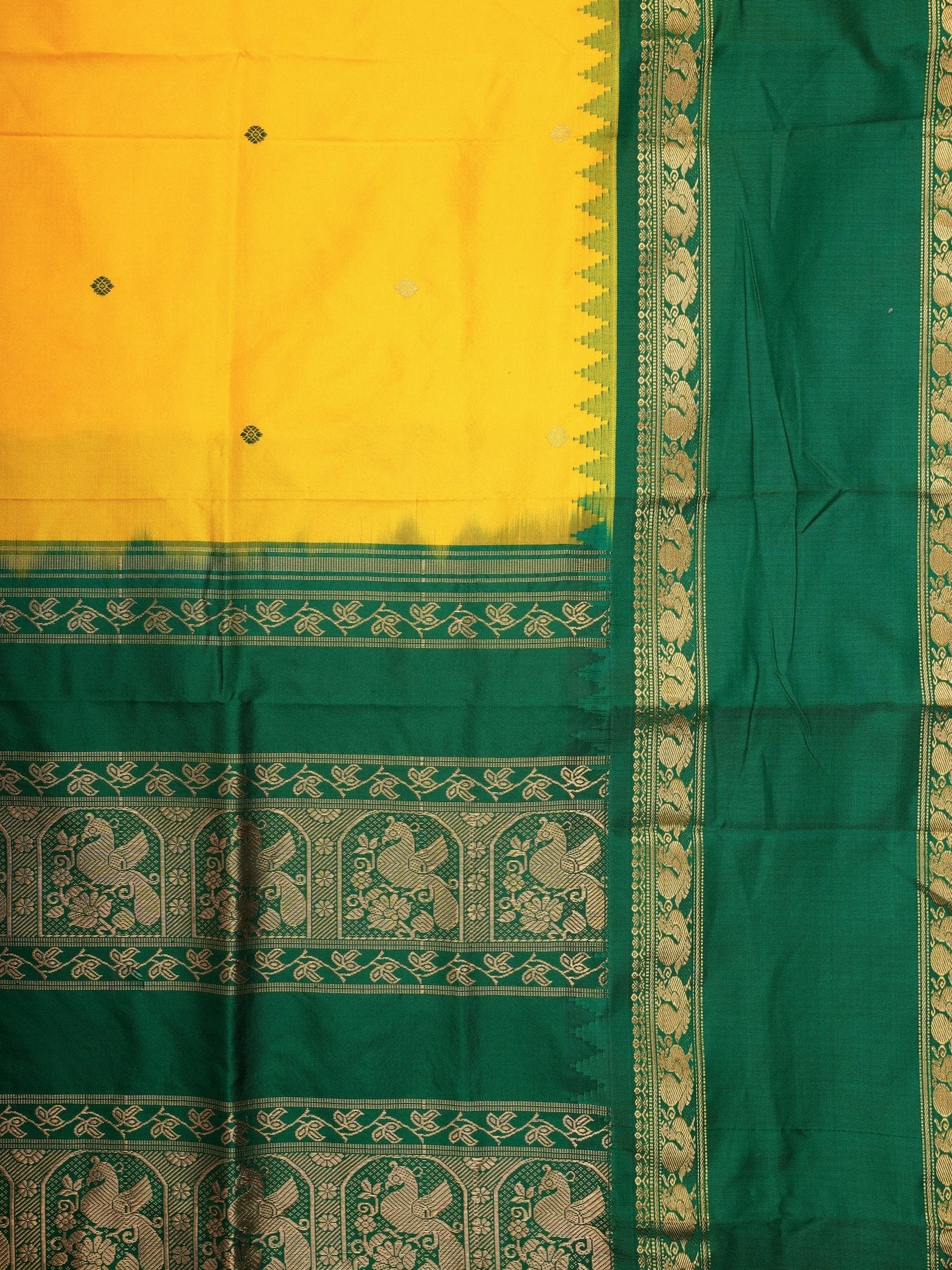 Narayanpet Yellow 100% Pure Silk  - Manoranjitham Weaves - Handloom Store