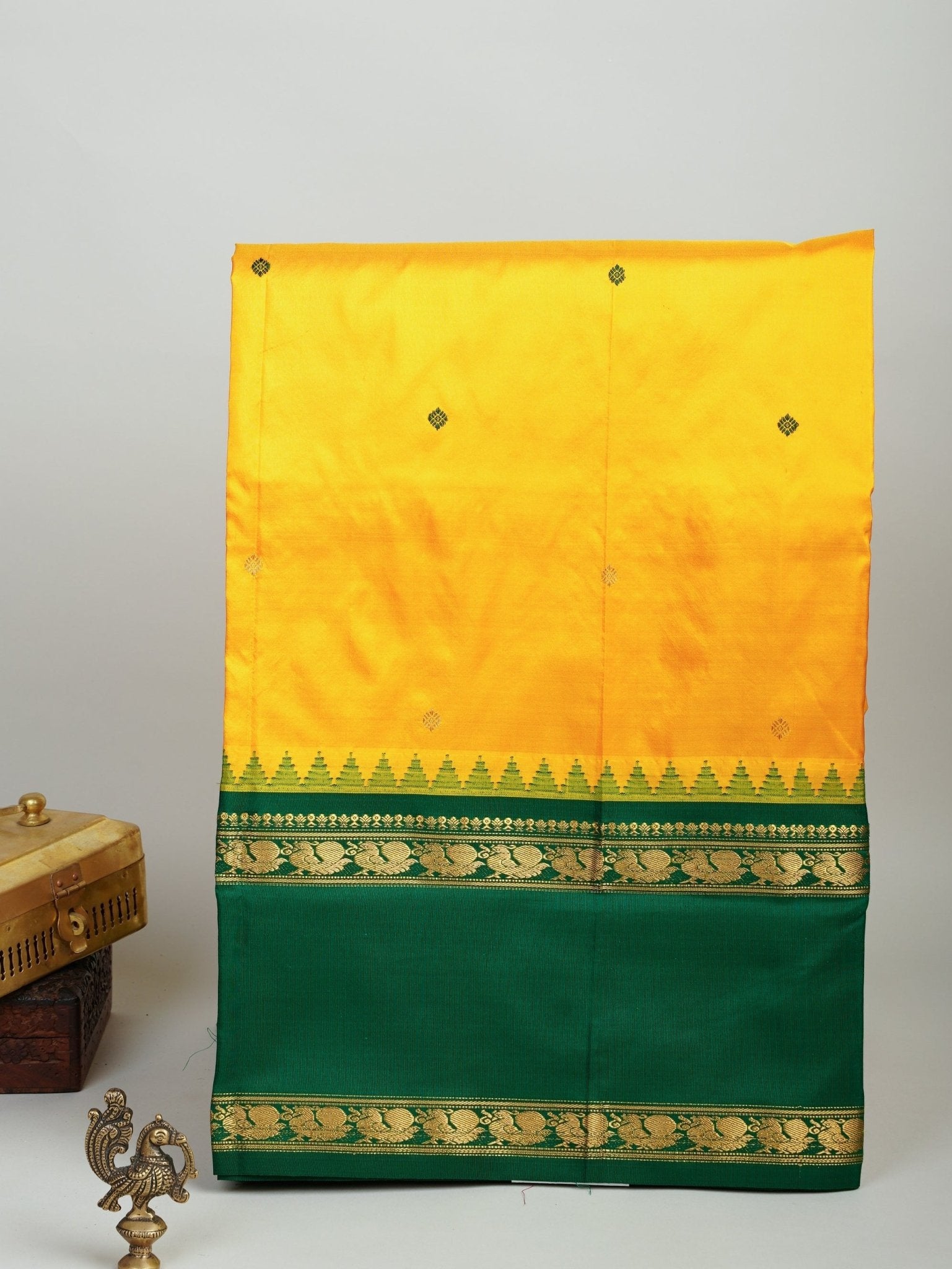 Narayanpet Yellow 100% Pure Silk  - Manoranjitham Weaves - Handloom Store