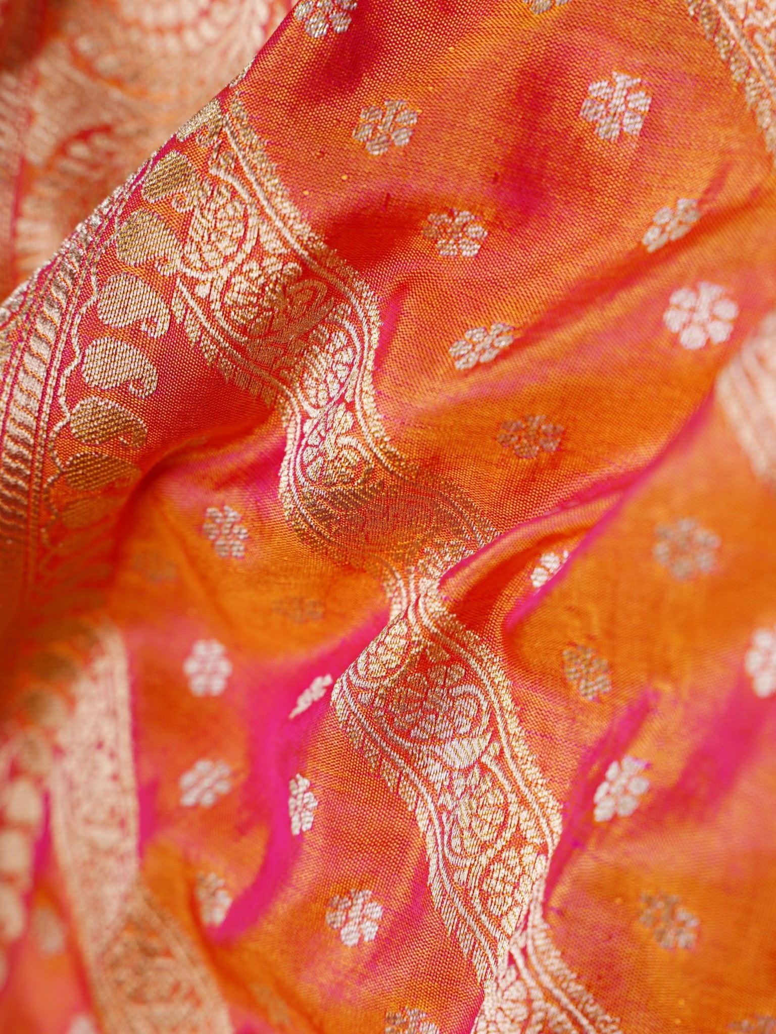 Katan Orange  100% Pure Katan Silk Manoranjitham Weaves - Handloom Store