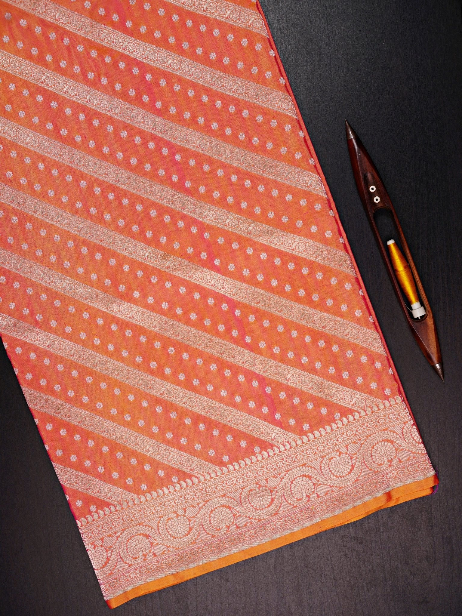 Katan Orange  100% Pure Katan Silk Manoranjitham Weaves - Handloom Store