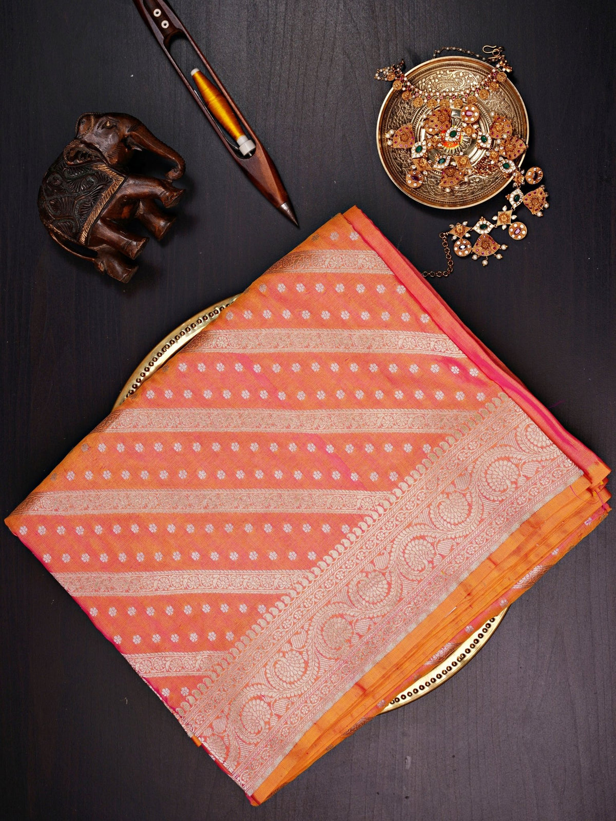 Katan Orange  100% Pure Katan Silk Manoranjitham Weaves - Handloom Store