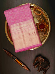Kanchipuram Silk Pink 100% Pure Silk  Manoranjitham Weaves - Handloom Store