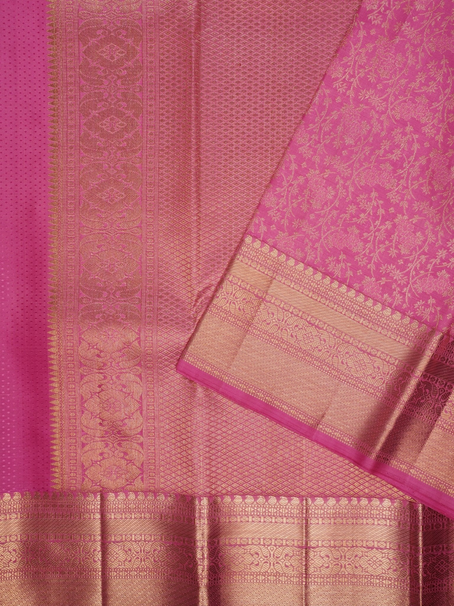 Kanchipuram Silk Pink 100% Pure Silk  Manoranjitham Weaves - Handloom Store