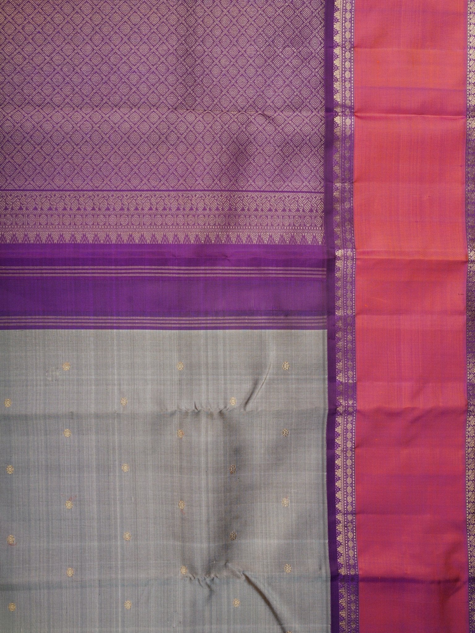Kanchipuram Silk Grey 100% Pure Silk  Manoranjitham Weaves - Handloom Store