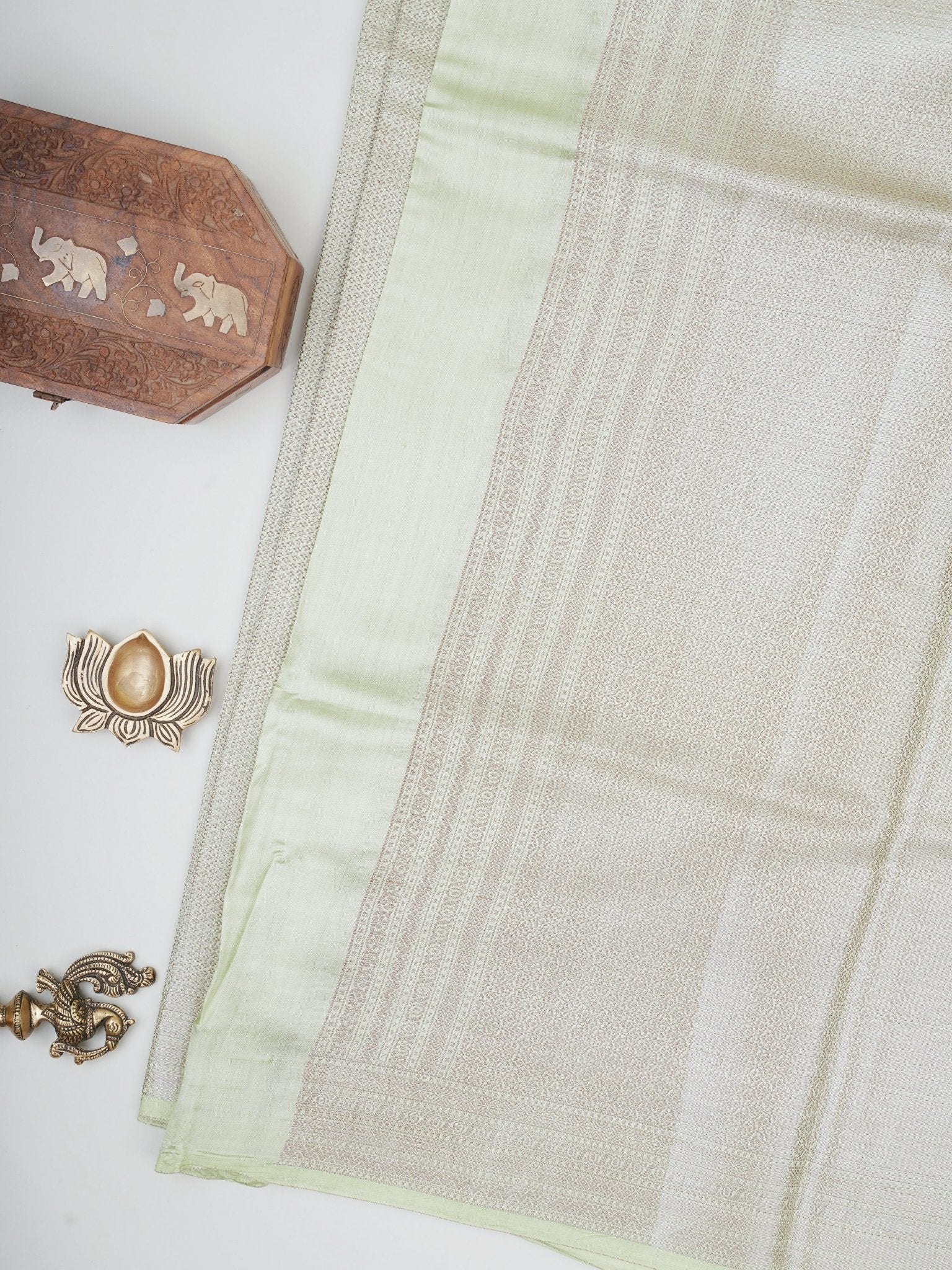 Chiniya Silk Teal Green 100% Pure Katan Soft Silk - Manoranjitham Weaves - Handloom Store