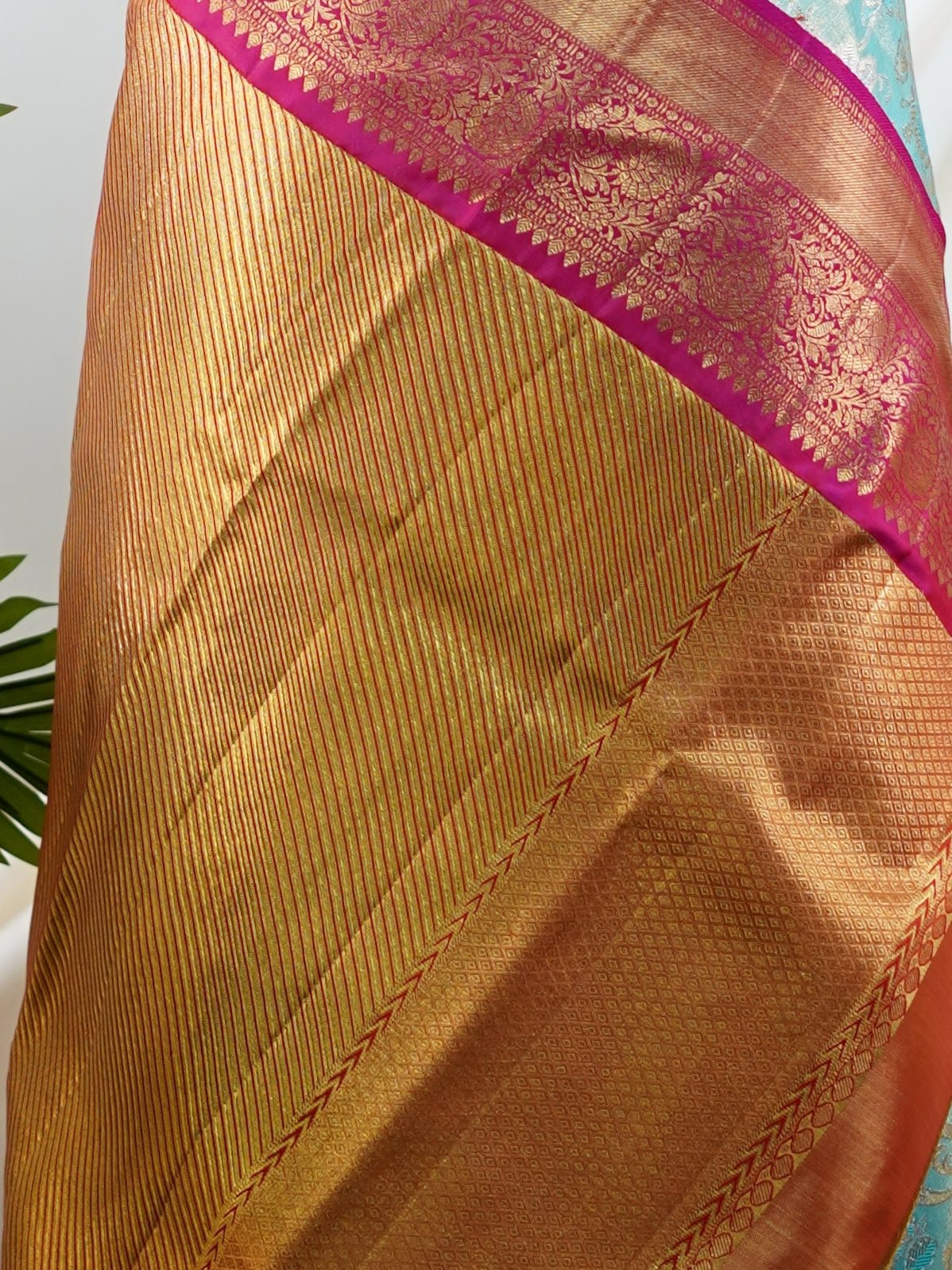 Kanchipuram Silk Aqua Green 100% Pure Silk  - Manoranjitham Weaves - Handloom Store