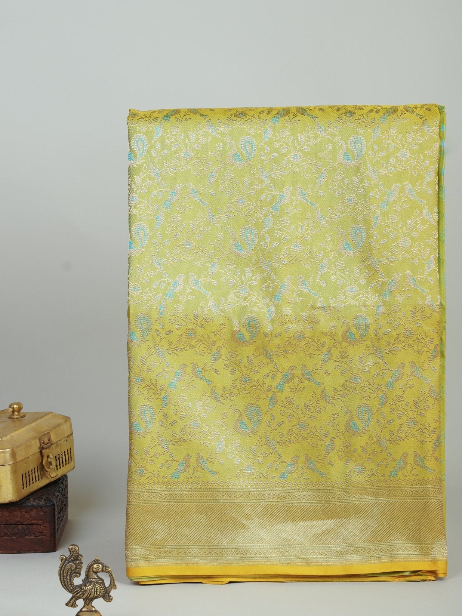 Katan Yellow 100% Pure Katan Silk Manoranjitham Weaves - Handloom Store