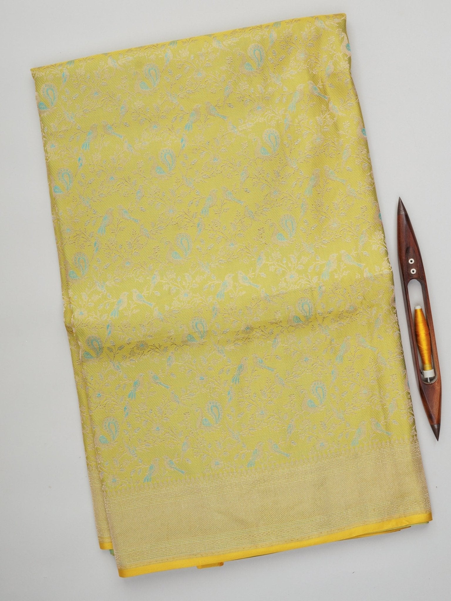 Katan Yellow 100% Pure Katan Silk Manoranjitham Weaves - Handloom Store