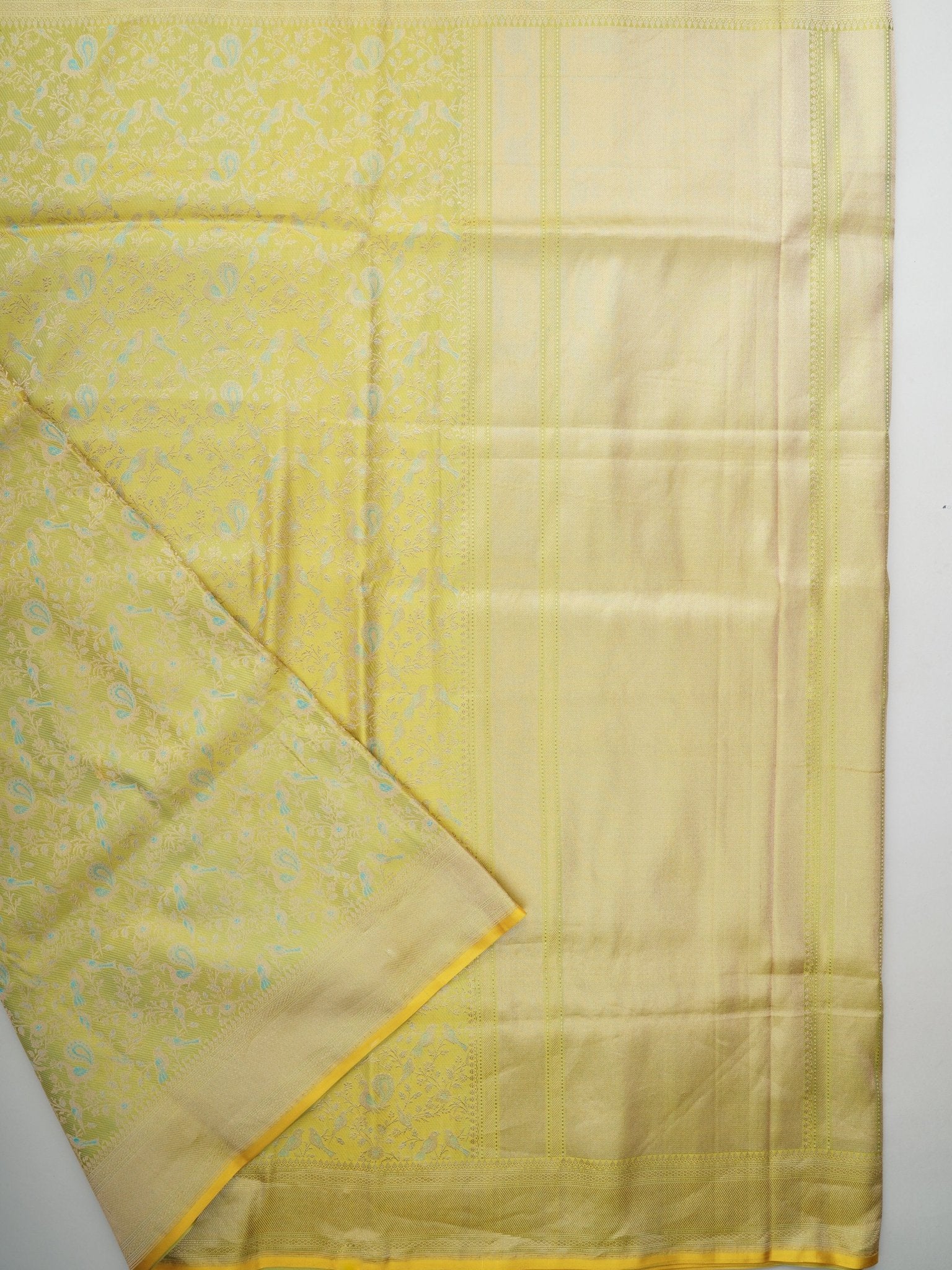 Katan Yellow 100% Pure Katan Silk Manoranjitham Weaves - Handloom Store