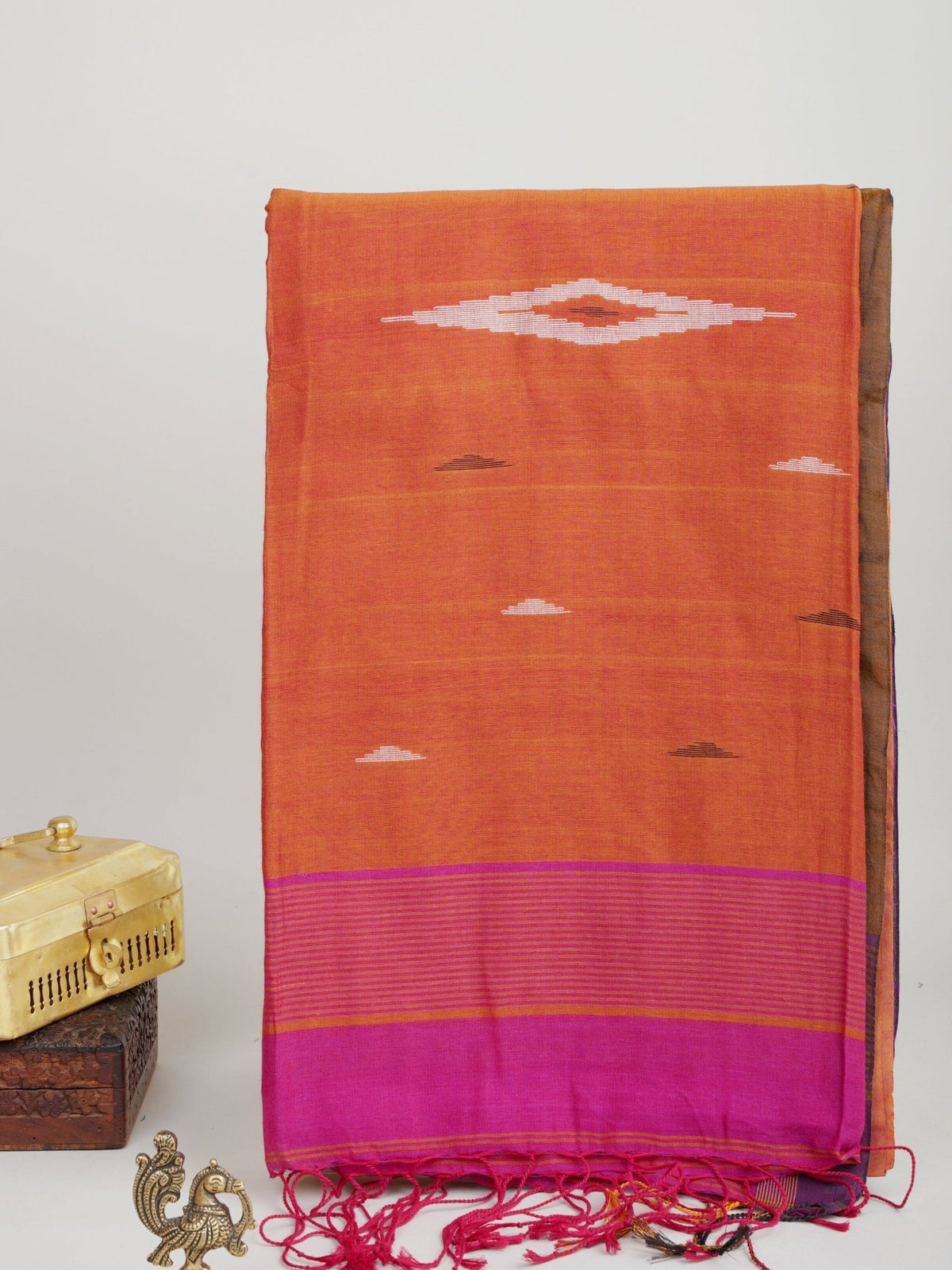 Cotton Orange 100% Pure Cotton Manoranjitham Weaves - Handloom Store