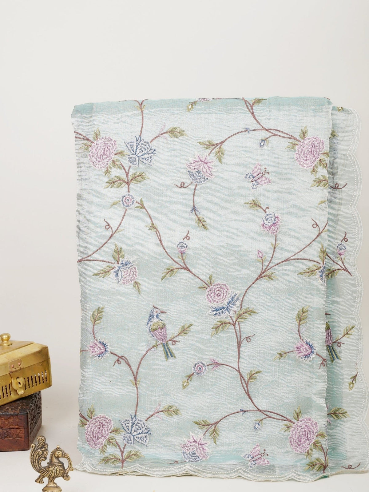 Net Poweder Blue 100% Pure Crush Tissue Manoranjitham Weaves - Handloom Store