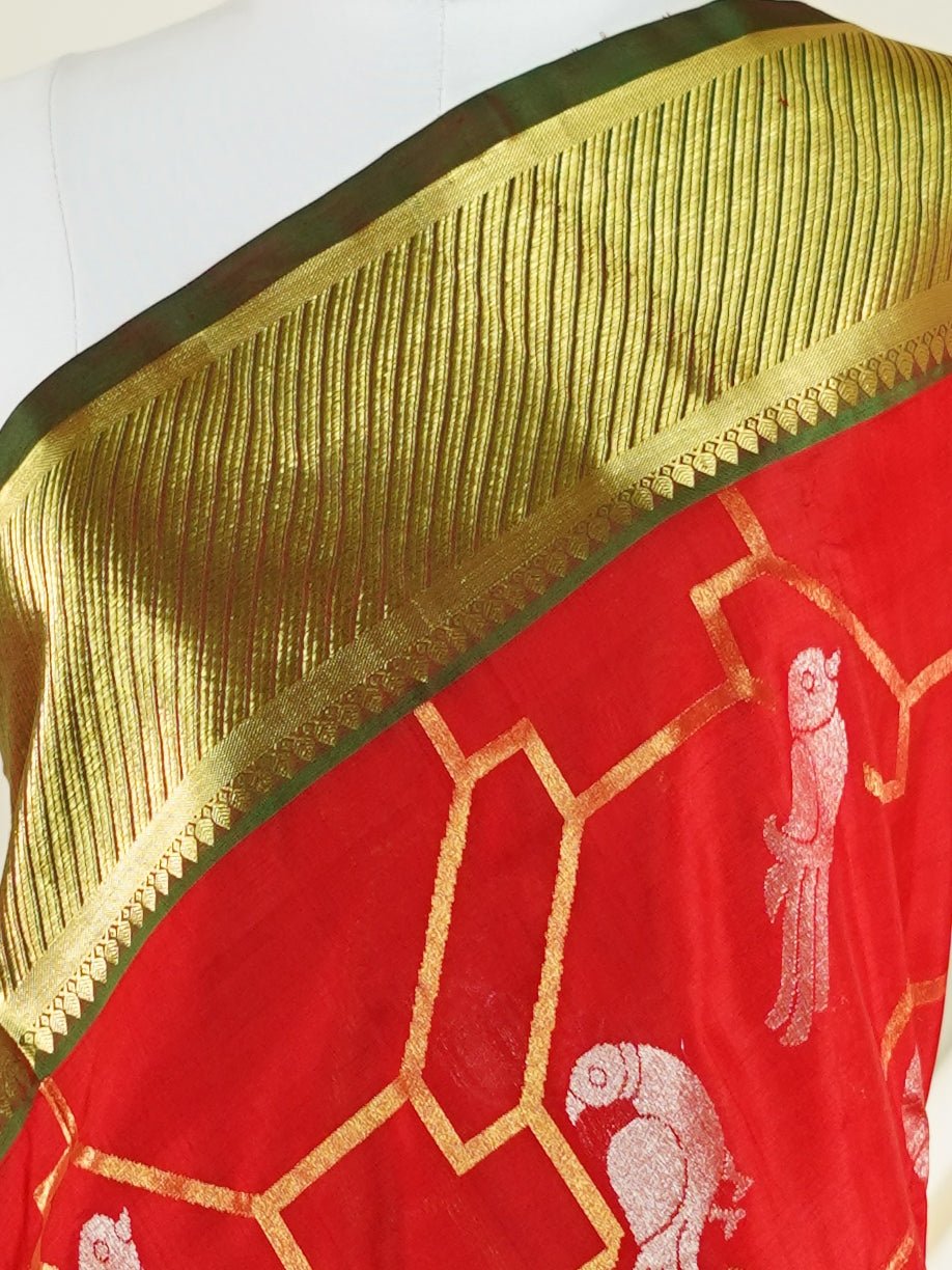 Venkatagiri Silk Red 100% Pure Silk  - Manoranjitham Weaves - Handloom Store