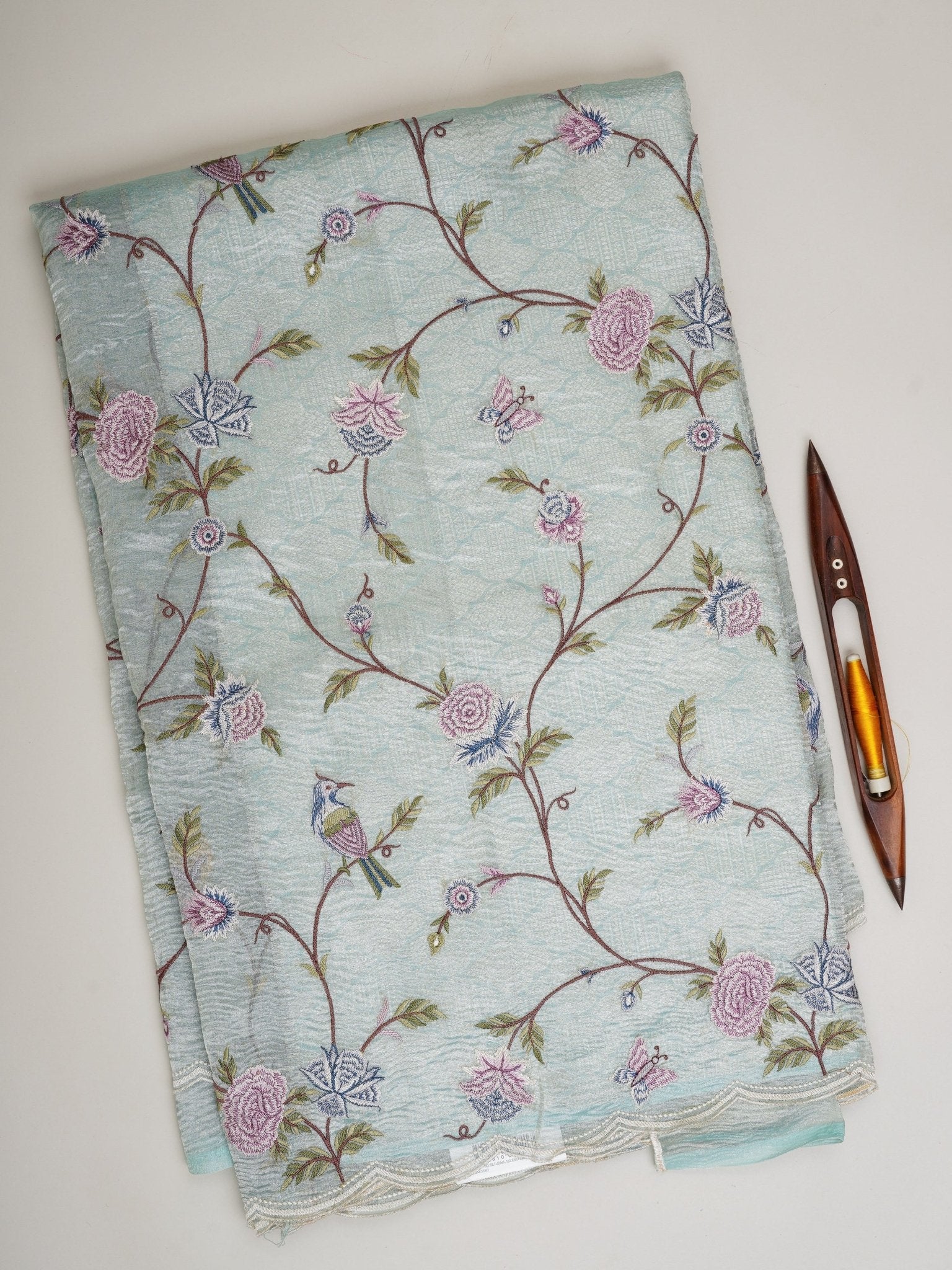Net Poweder Blue 100% Pure Crush Tissue Manoranjitham Weaves - Handloom Store