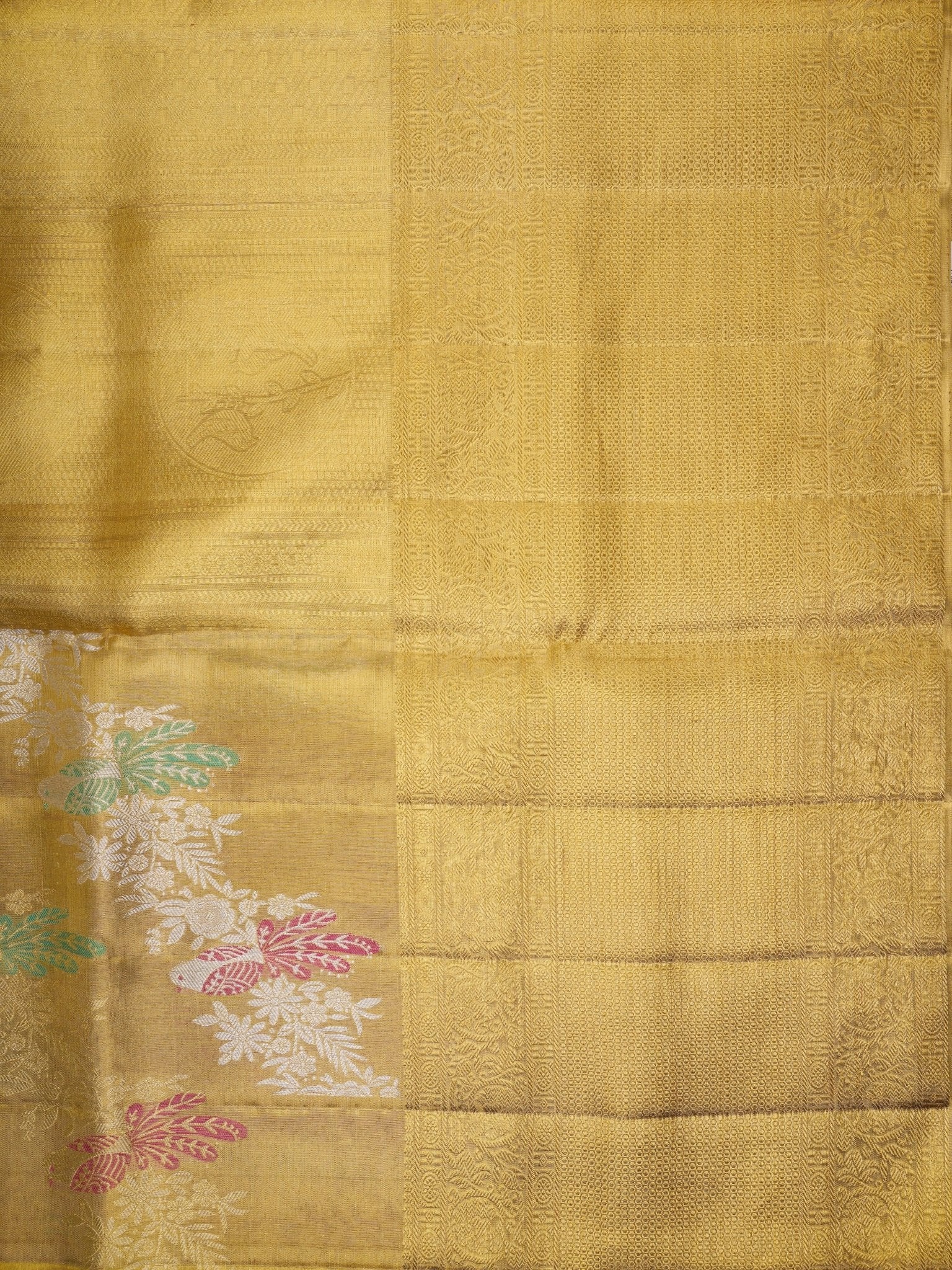 Kanchipuram Silk Yellow  100% Pure Silk  Manoranjitham Weaves - Handloom Store