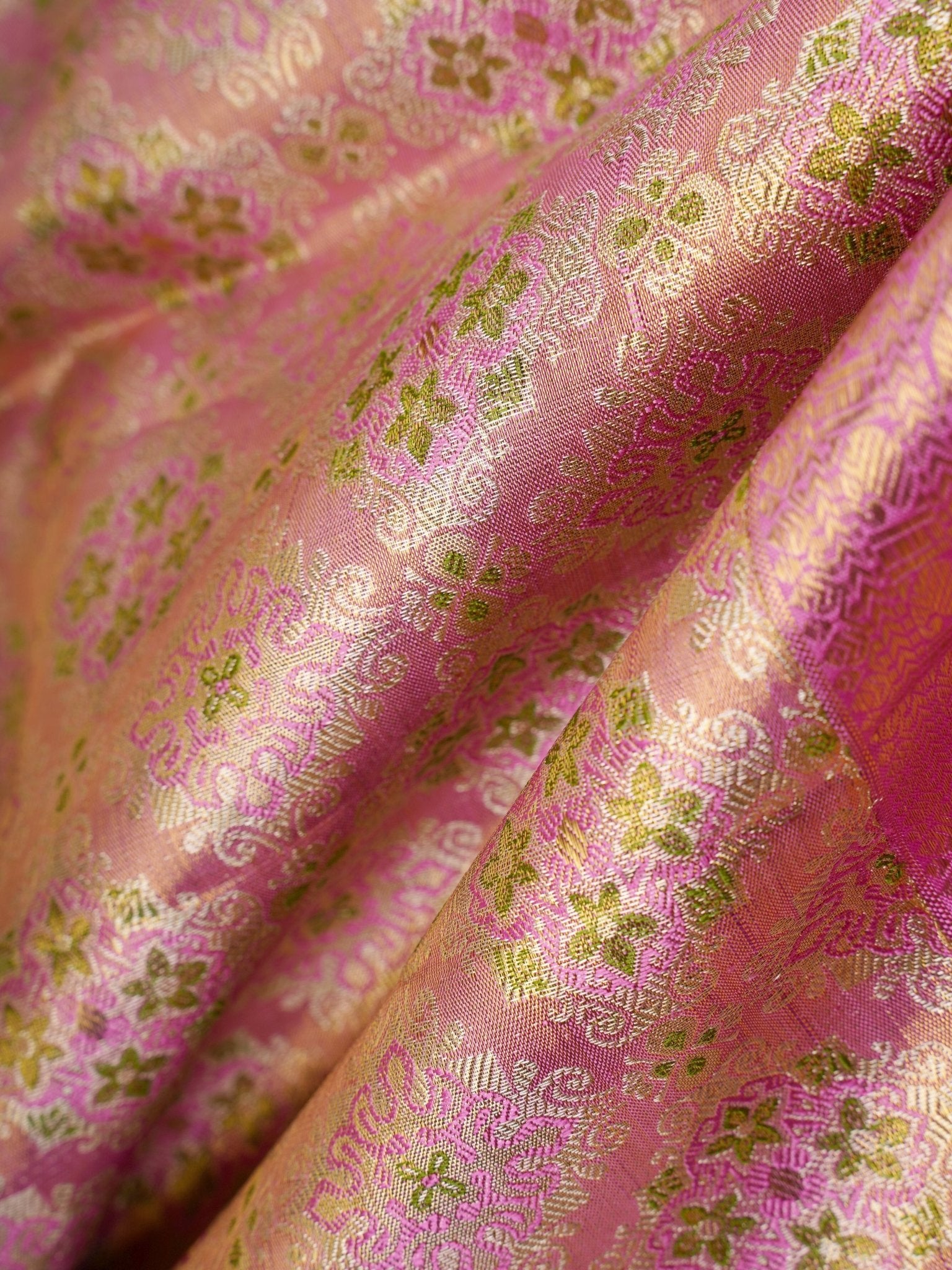 Kanchipuram Silk Pink 100% Pure Silk  Manoranjitham Weaves - Handloom Store