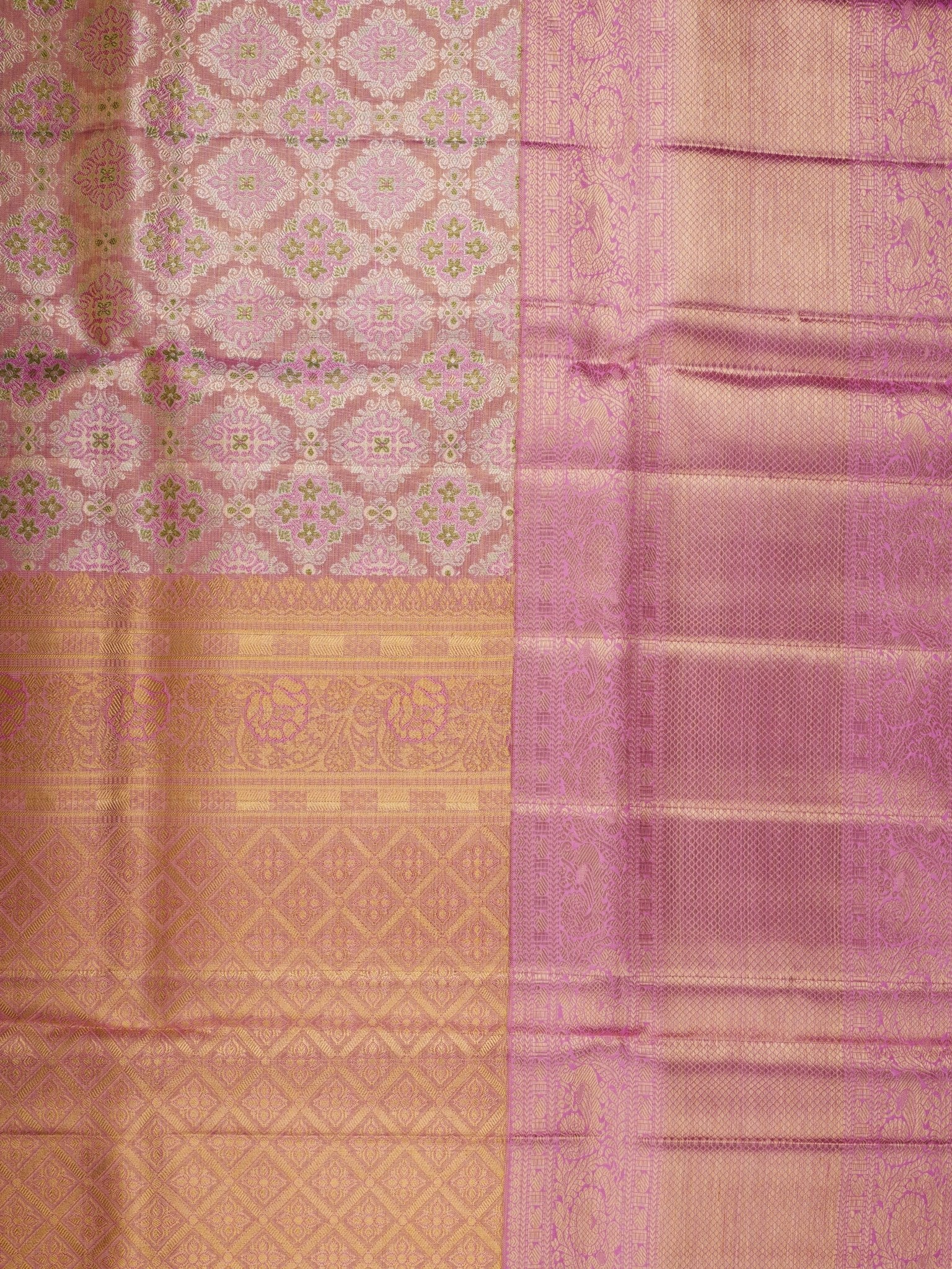 Kanchipuram Silk Pink 100% Pure Silk  Manoranjitham Weaves - Handloom Store