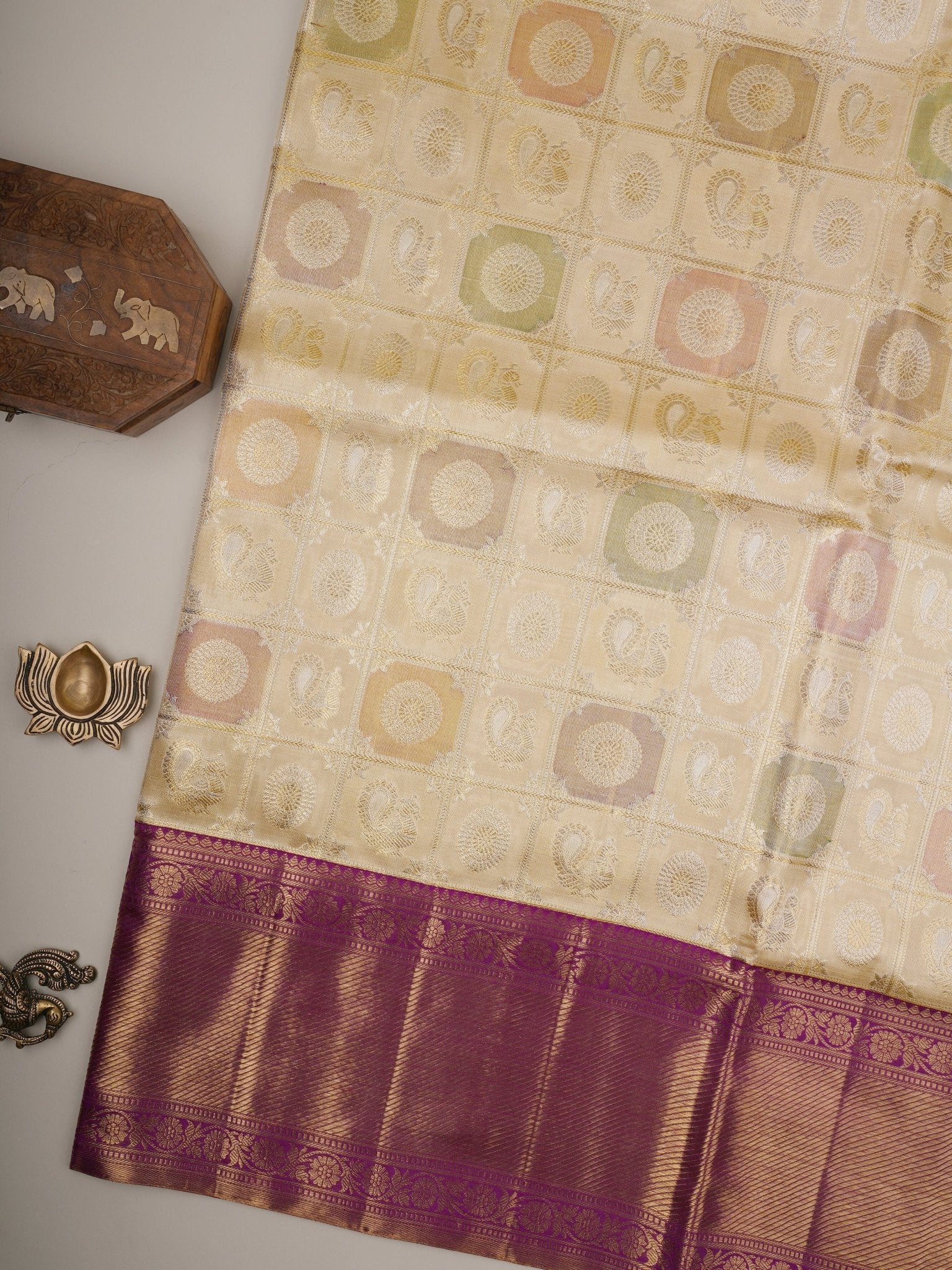 Kanchipuram Silk Cream 100% Pure Silk 
