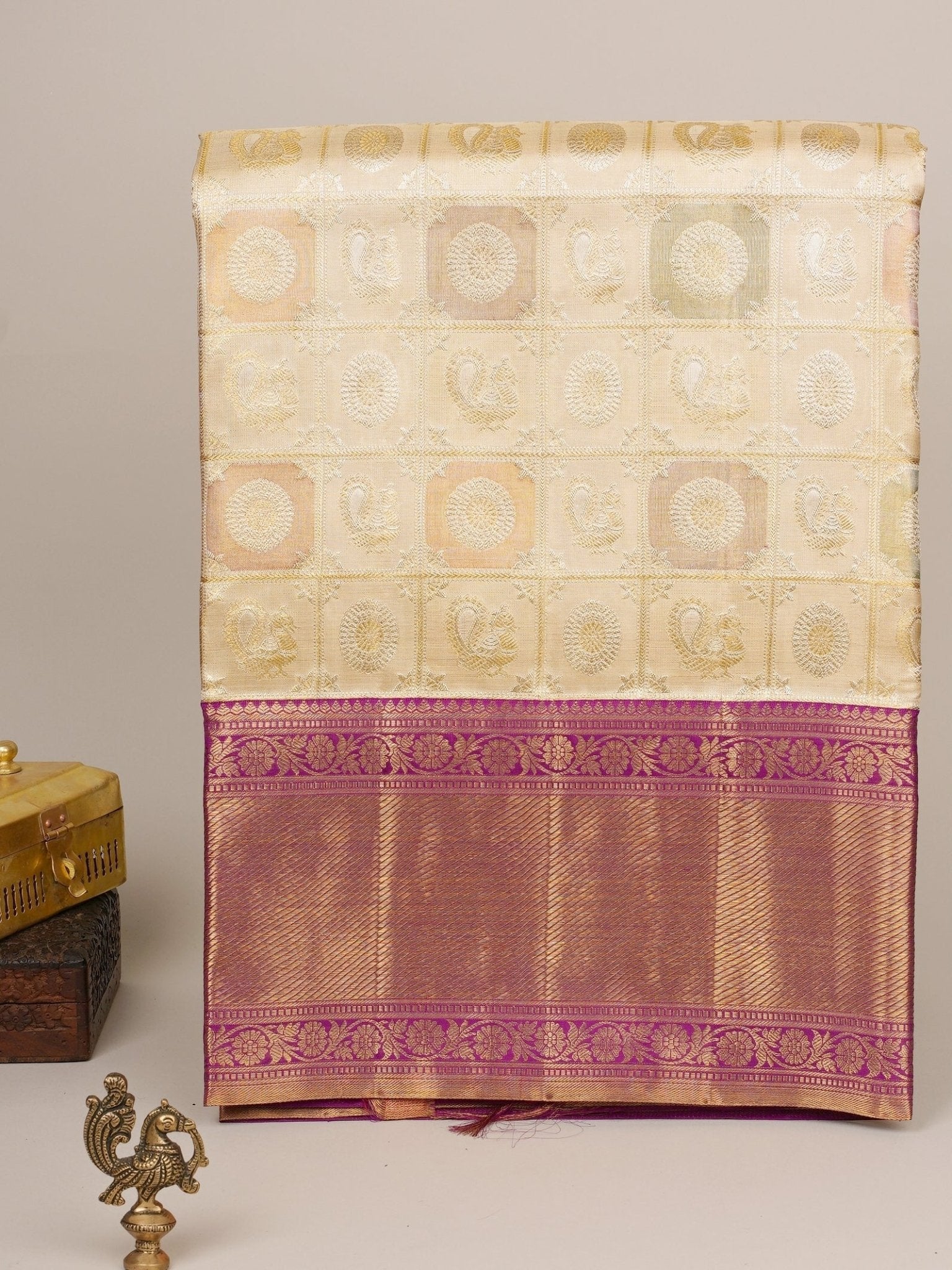 Kanchipuram Silk Cream 100% Pure Silk 