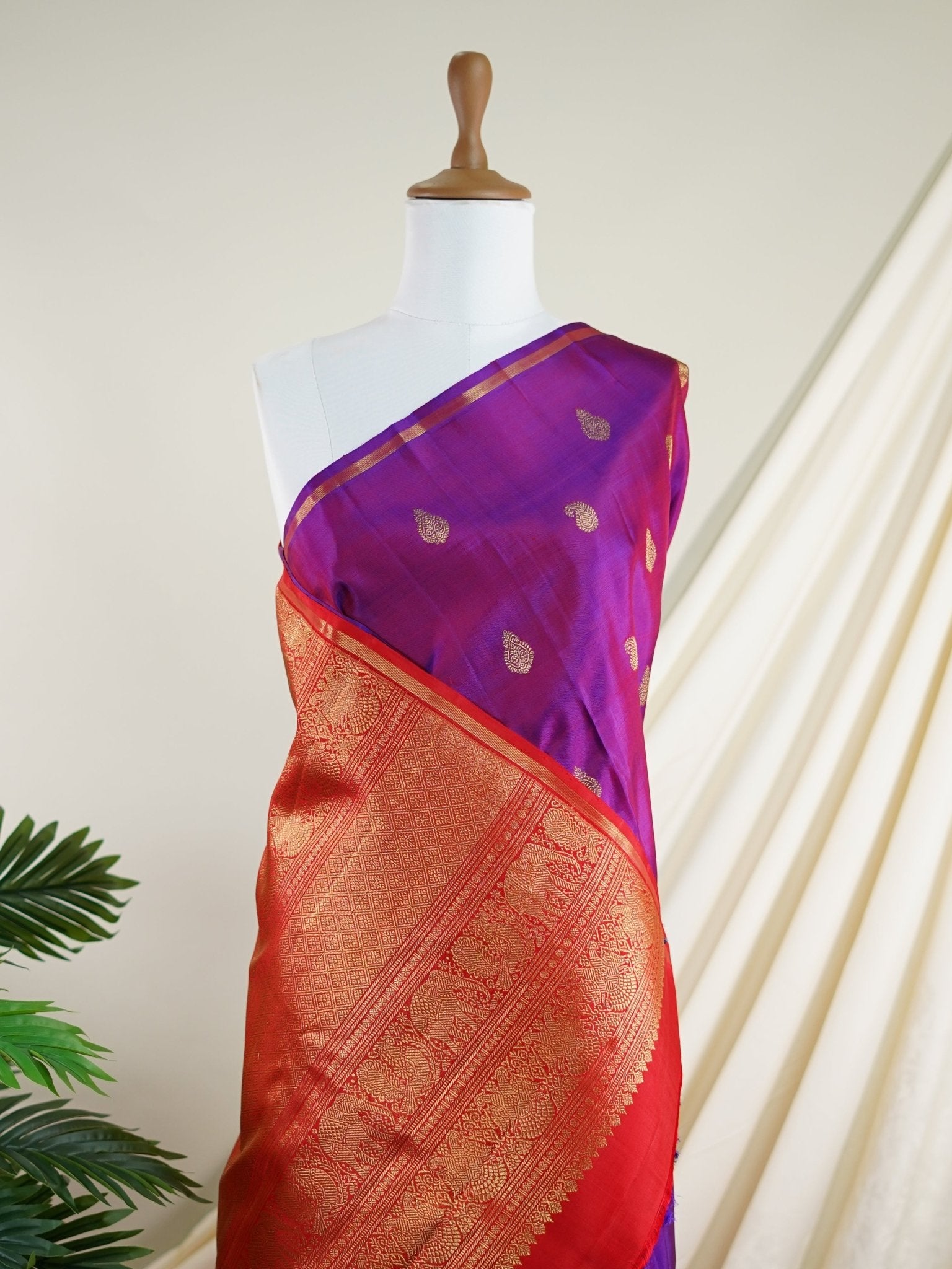 Kanchipuram Silk Purple 100% Pure Silk  - Manoranjitham Weaves - Handloom Store