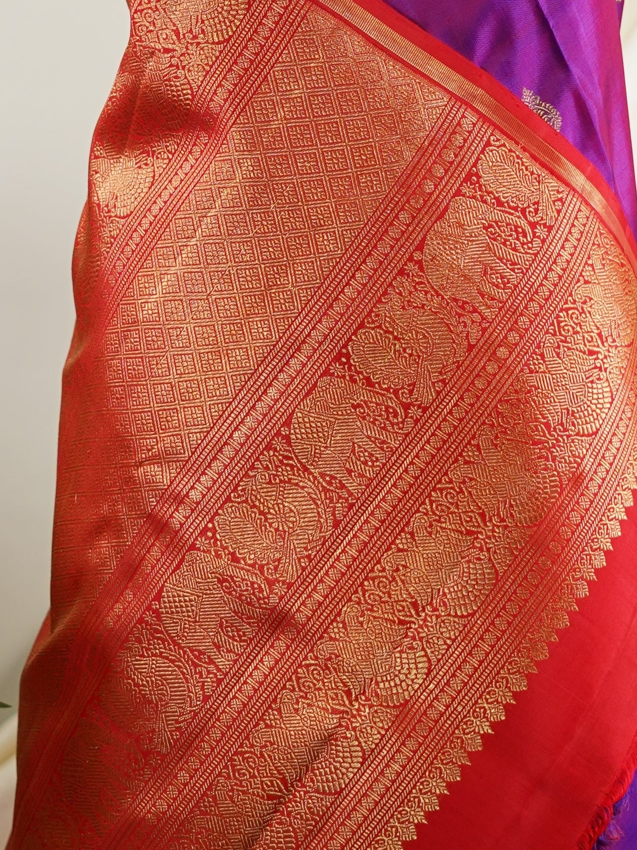 Kanchipuram Silk Purple 100% Pure Silk  - Manoranjitham Weaves - Handloom Store
