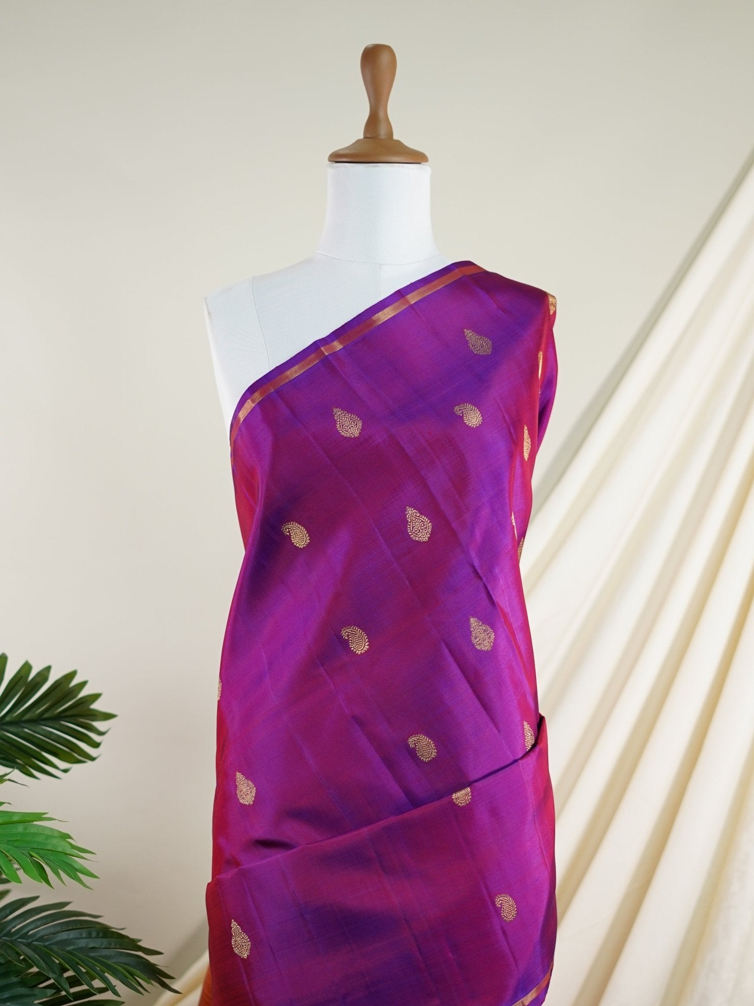 Kanchipuram Silk Purple 100% Pure Silk  - Manoranjitham Weaves - Handloom Store