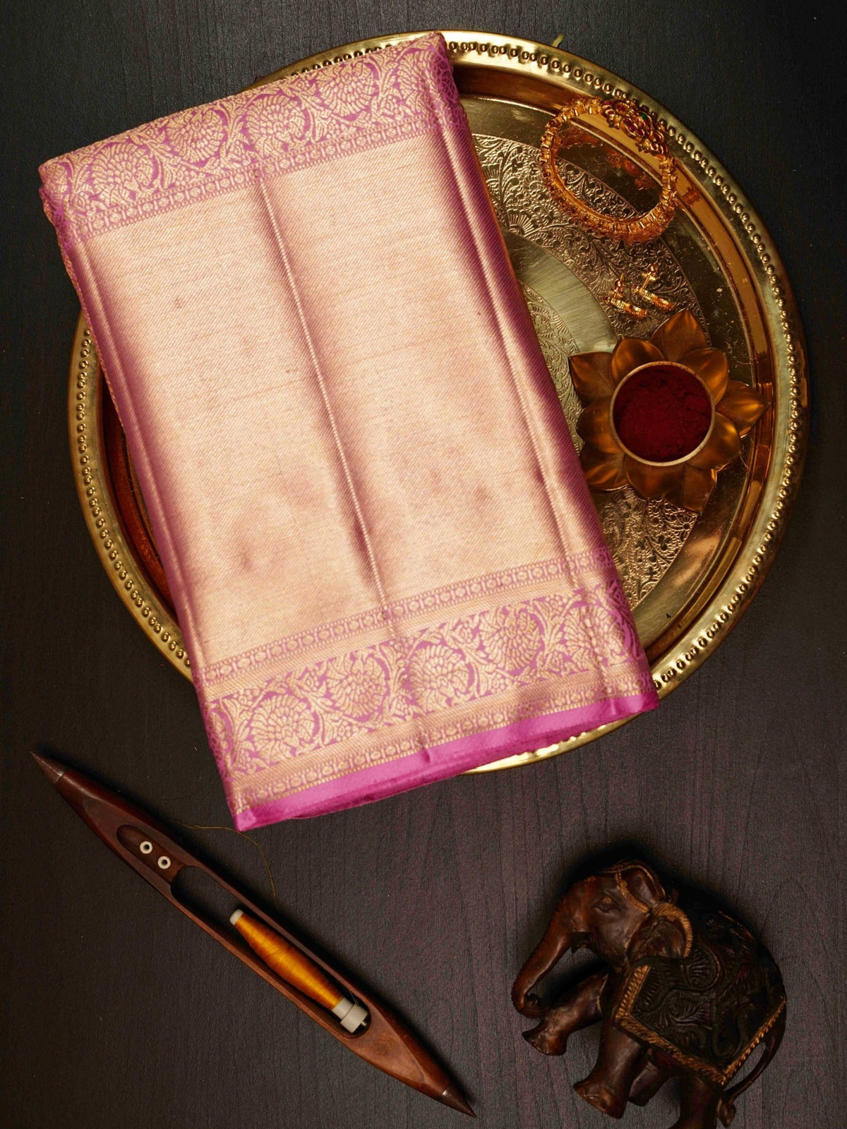 Kanchipuram Silk Pink 100% Pure Silk  Manoranjitham Weaves - Handloom Store
