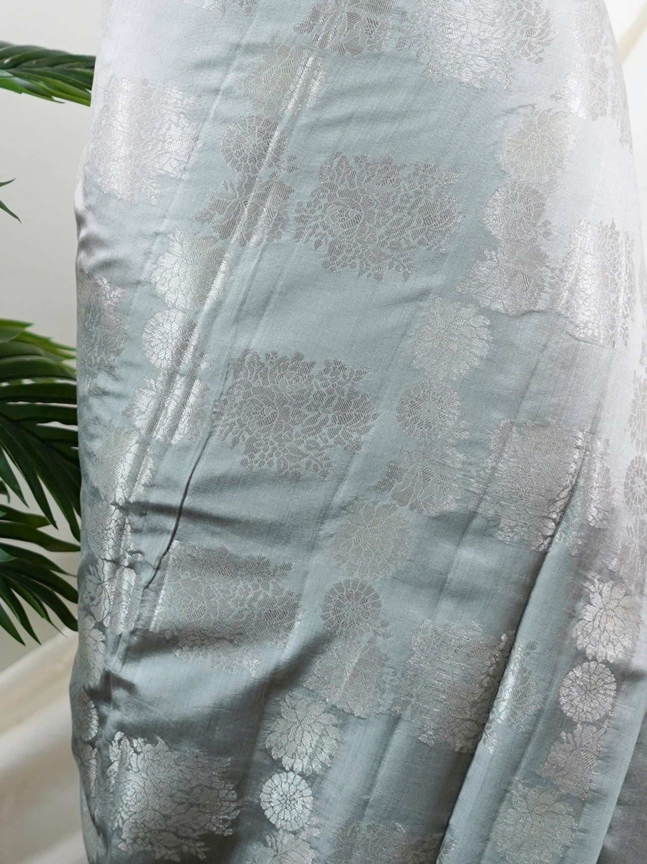 Katan Grey 100% Pure Katan Silk - Manoranjitham Weaves - Handloom Store