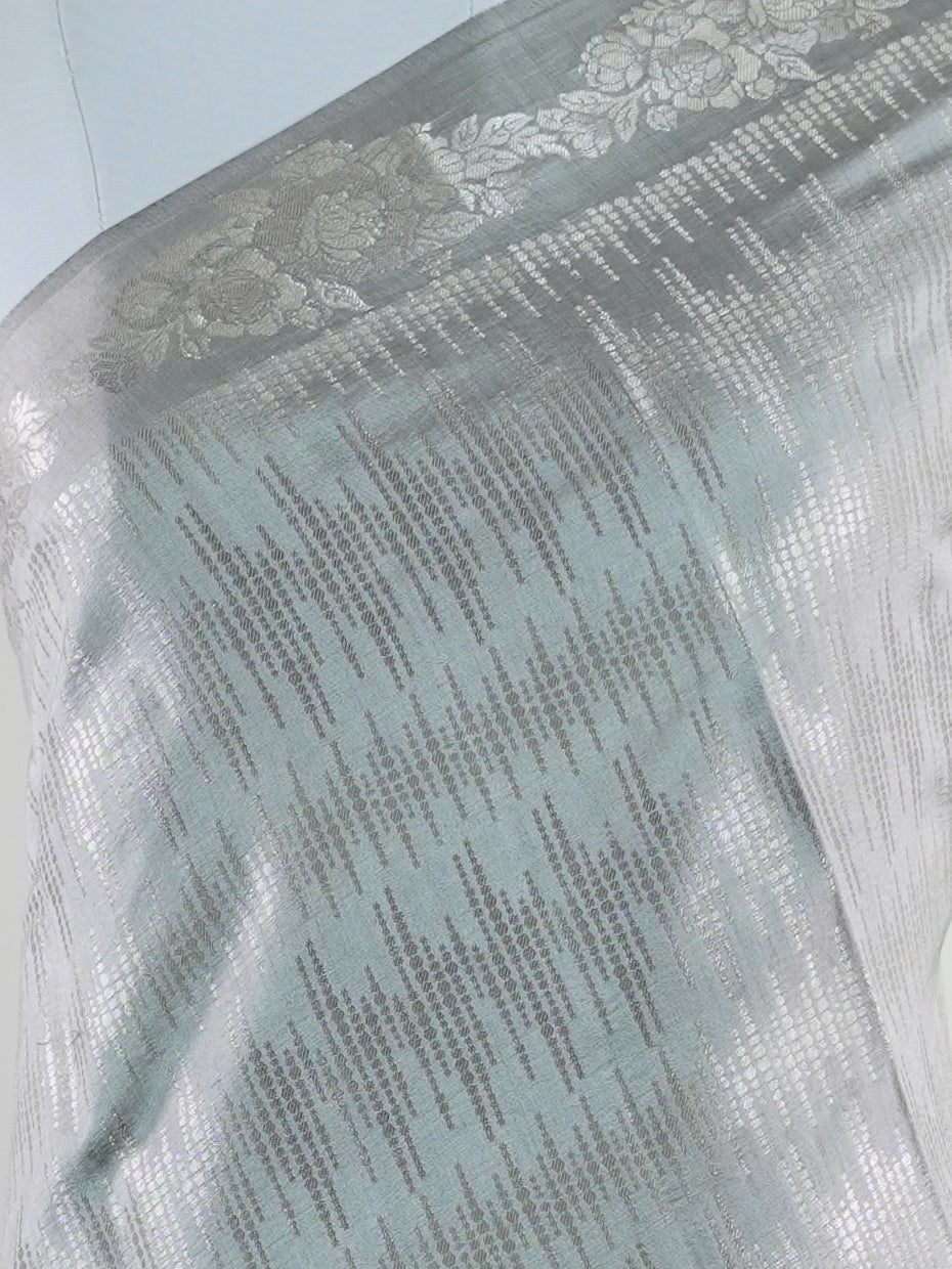 Katan Grey 100% Pure Katan Silk - Manoranjitham Weaves - Handloom Store