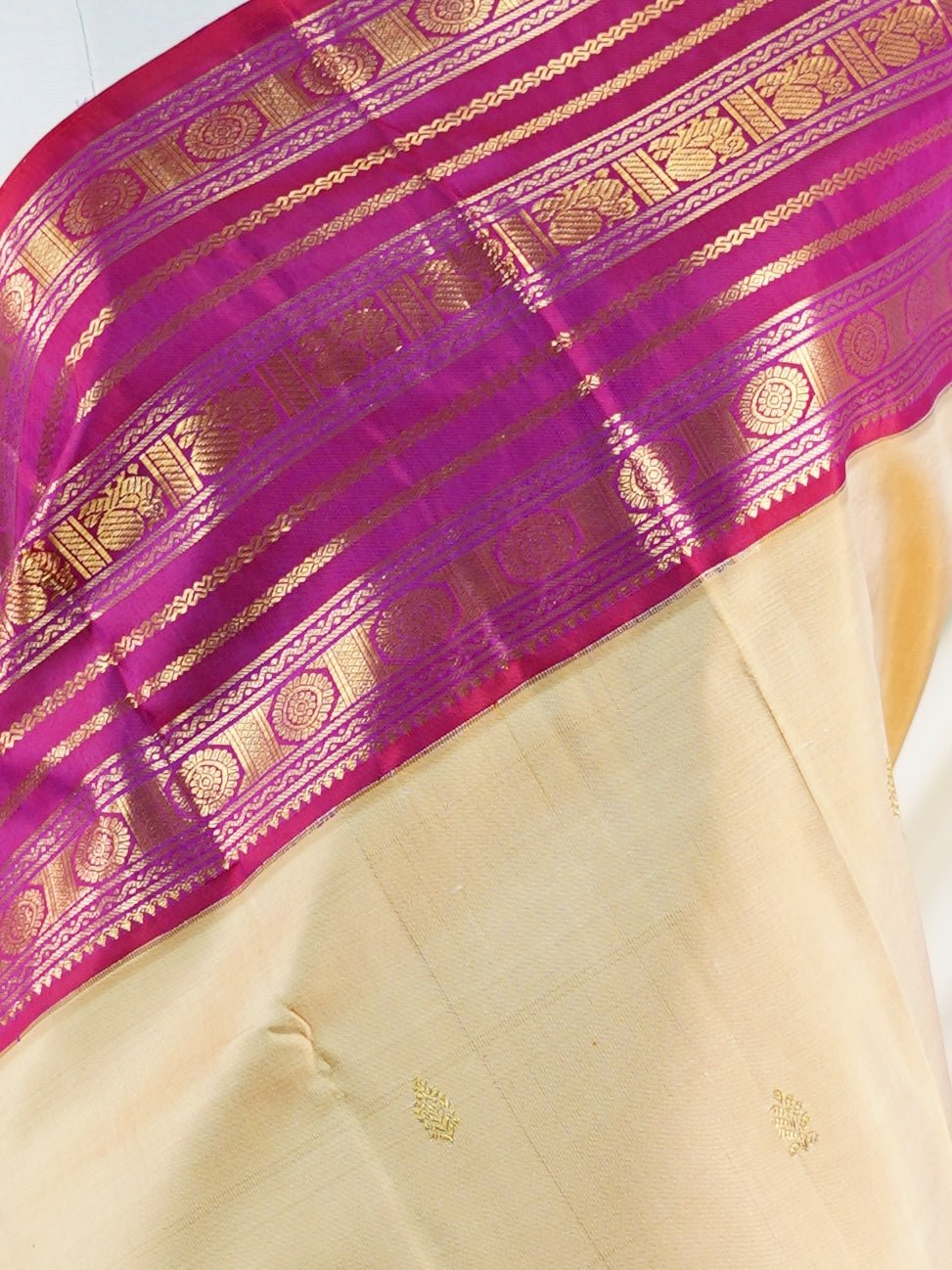 Kanchipuram Silk Beige 100% Pure Silk  - Manoranjitham Weaves - Handloom Store