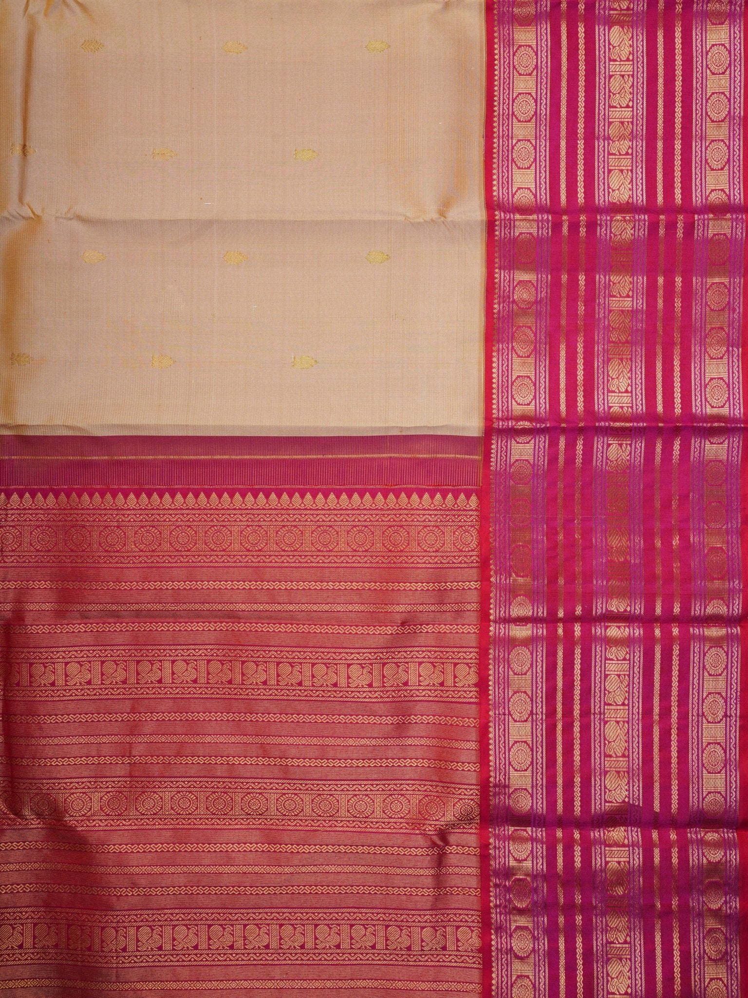 Kanchipuram Silk Beige 100% Pure Silk  - Manoranjitham Weaves - Handloom Store