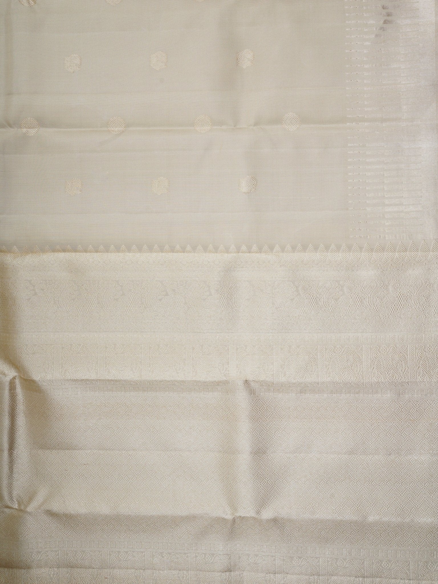 Kanchipuram Silk Cream 100% Pure Silk  - Manoranjitham Weaves - Handloom Store