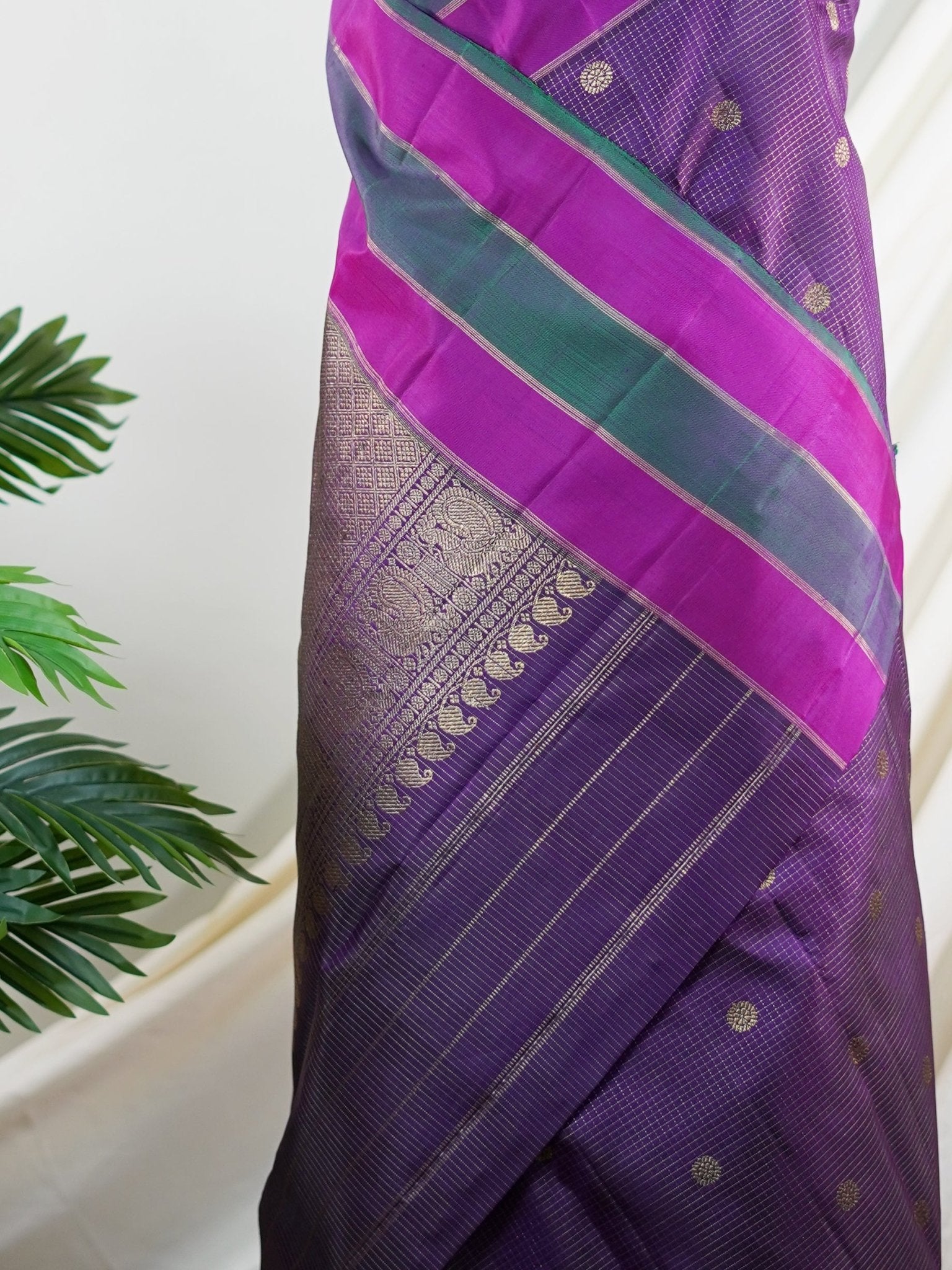 Kanchipuram Silk Brinjal 100% Pure Silk  - Manoranjitham Weaves - Handloom Store