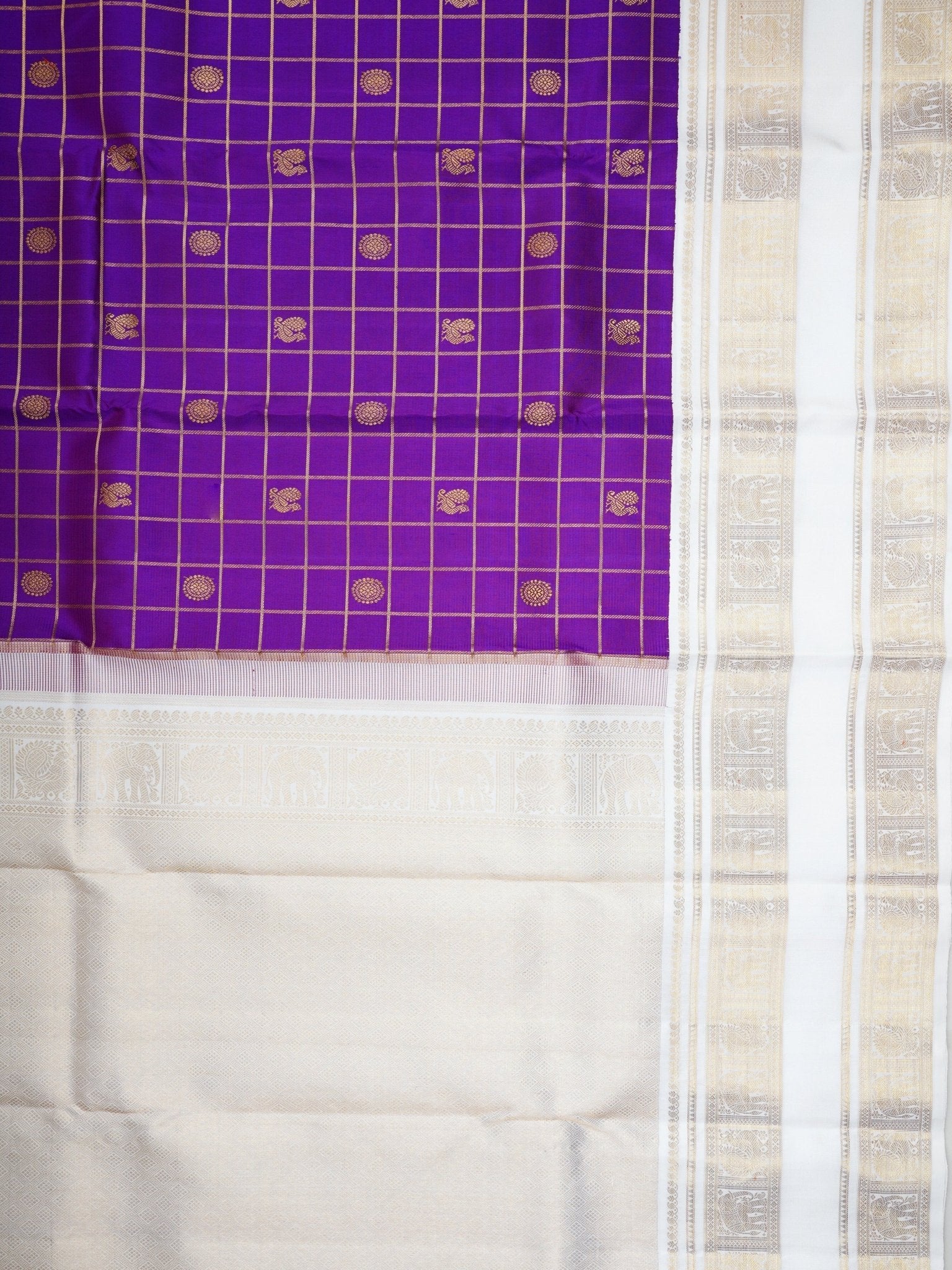 Kanchipuram Silk Purple 100% Pure Silk  - Manoranjitham Weaves - Handloom Store