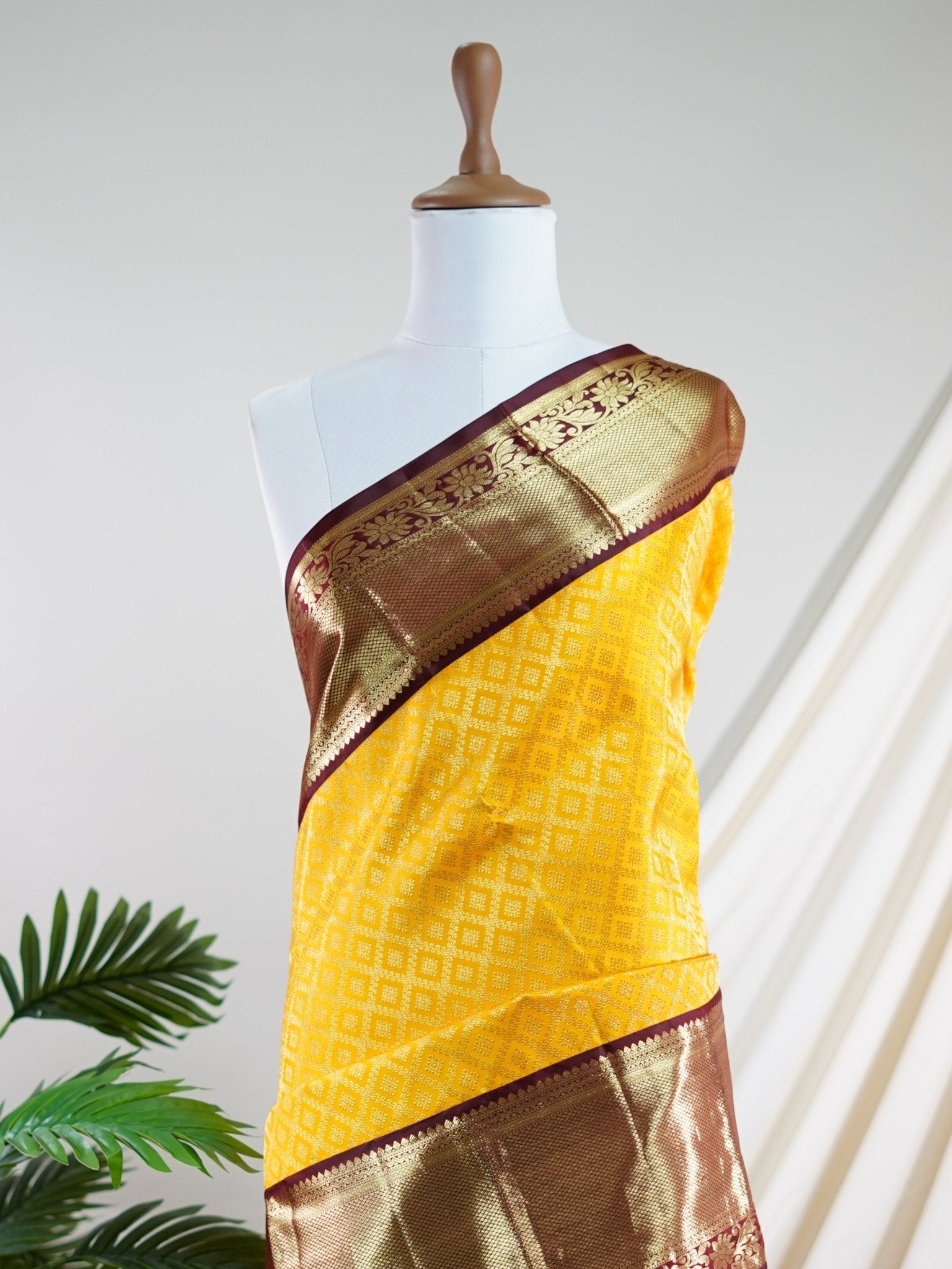 Kanchipuram Silk Yellow 100% Pure Silk  - Manoranjitham Weaves - Handloom Store