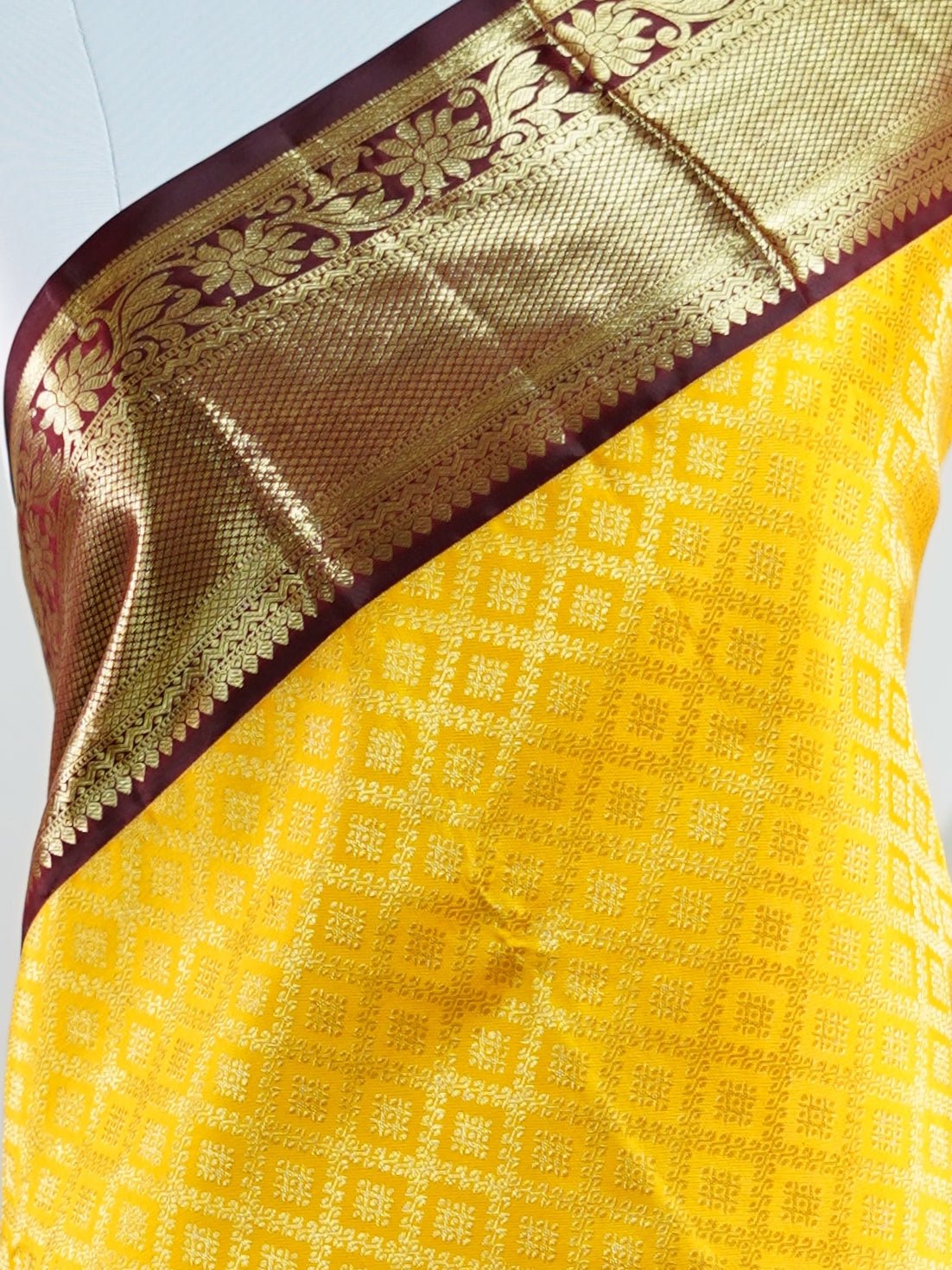 Kanchipuram Silk Yellow 100% Pure Silk  - Manoranjitham Weaves - Handloom Store