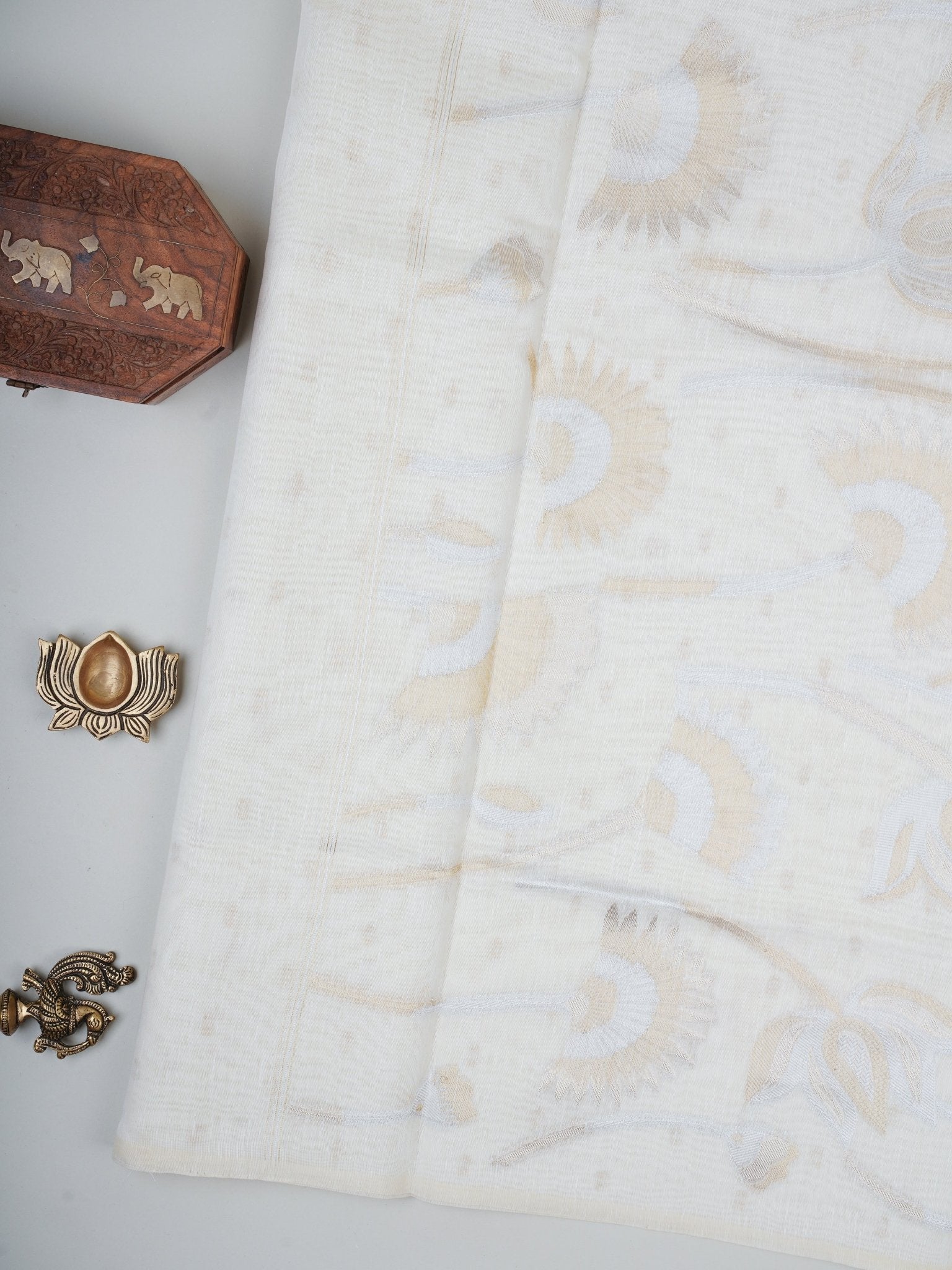 Cotton Cream Linen Cotton Manoranjitham Weaves - Handloom Store